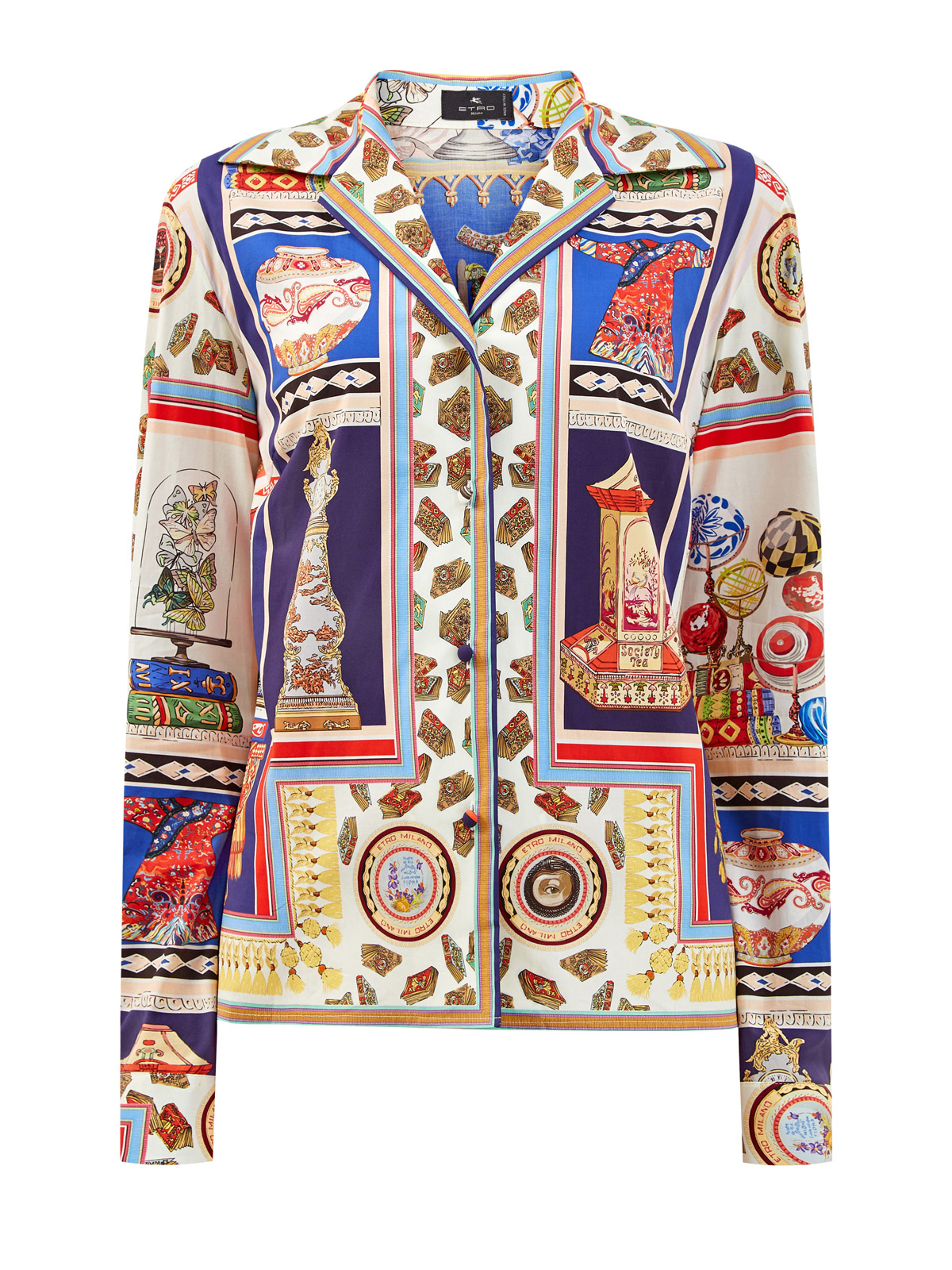 Блуза из хлопкового сатина с принтом в технике patchwork ETRO, цвет мульти, размер 42;44;48;40 - фото 1