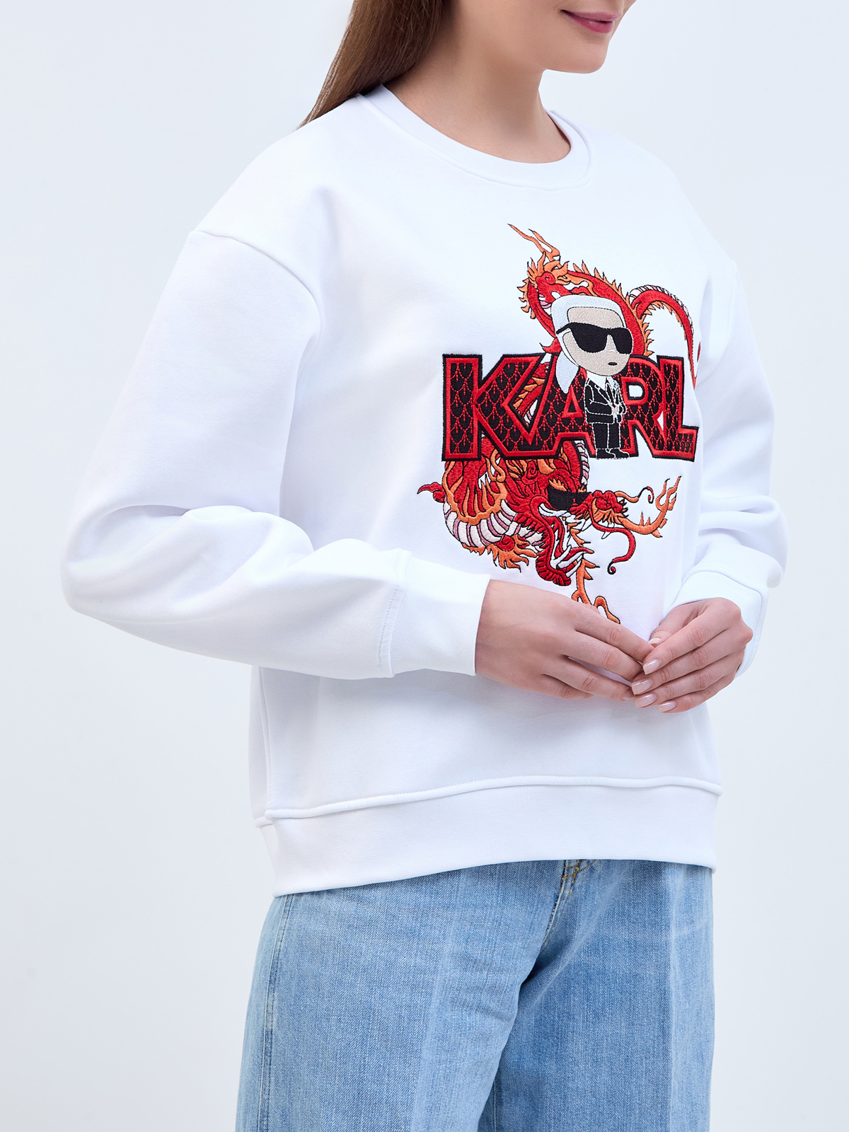 Хлопковый свитшот с вышивкой K/Ikonik Year Of The Dragon KARL LAGERFELD, цвет белый, размер S;M;L;XL Хлопковый свитшот с вышивкой K/Ikonik Year Of The Dragon - фото 3