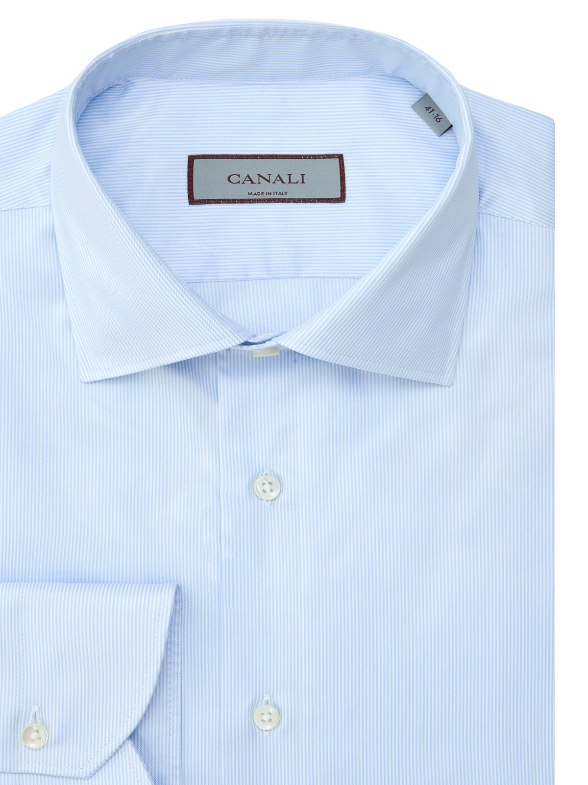 Рубашка из хлопкового поплина с принтом в тонкую полоску CANALI, цвет голубой, размер 52;52;54;56;58;60;62 - фото 2