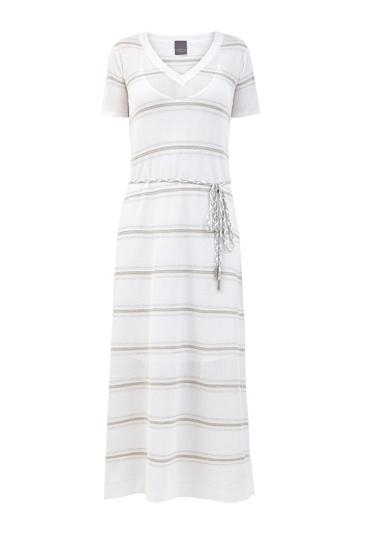 Платье с мерцающим принтом в полоску и плетеным поясом LORENA ANTONIAZZI, цвет белый, размер 40;44;46 - фото 1