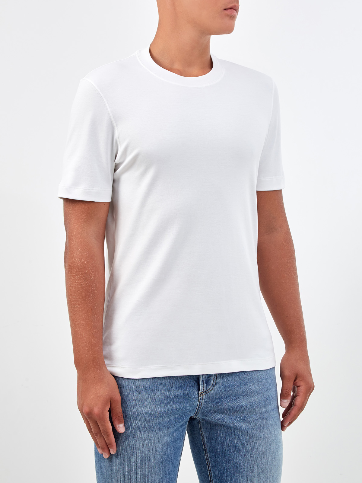 Белая футболка в стиле минимализм из гладкого джерси BRUNELLO CUCINELLI, цвет белый, размер 46;52;54;48 - фото 3