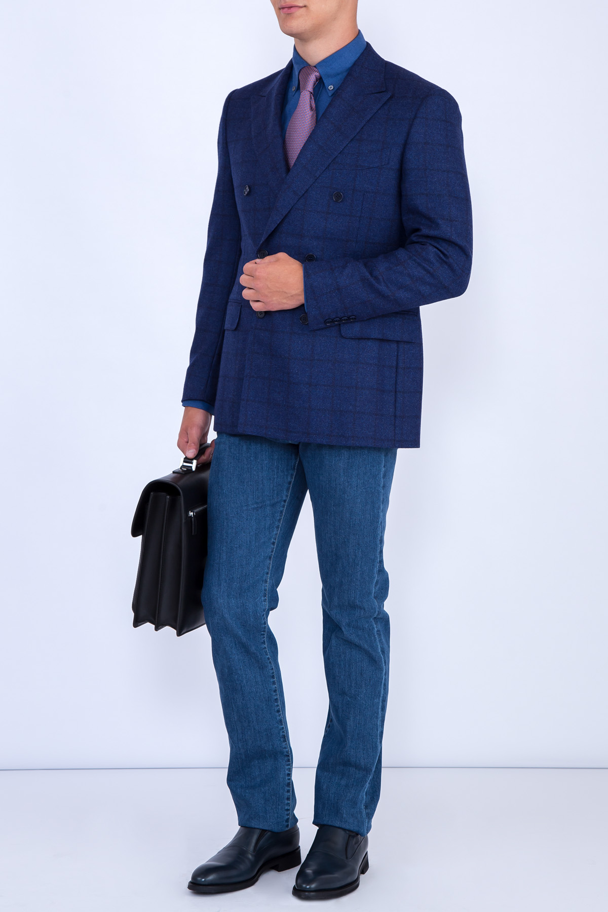 Двубортный пиджак из фактурной шерсти CANALI, цвет синий, размер 48;50 - фото 2