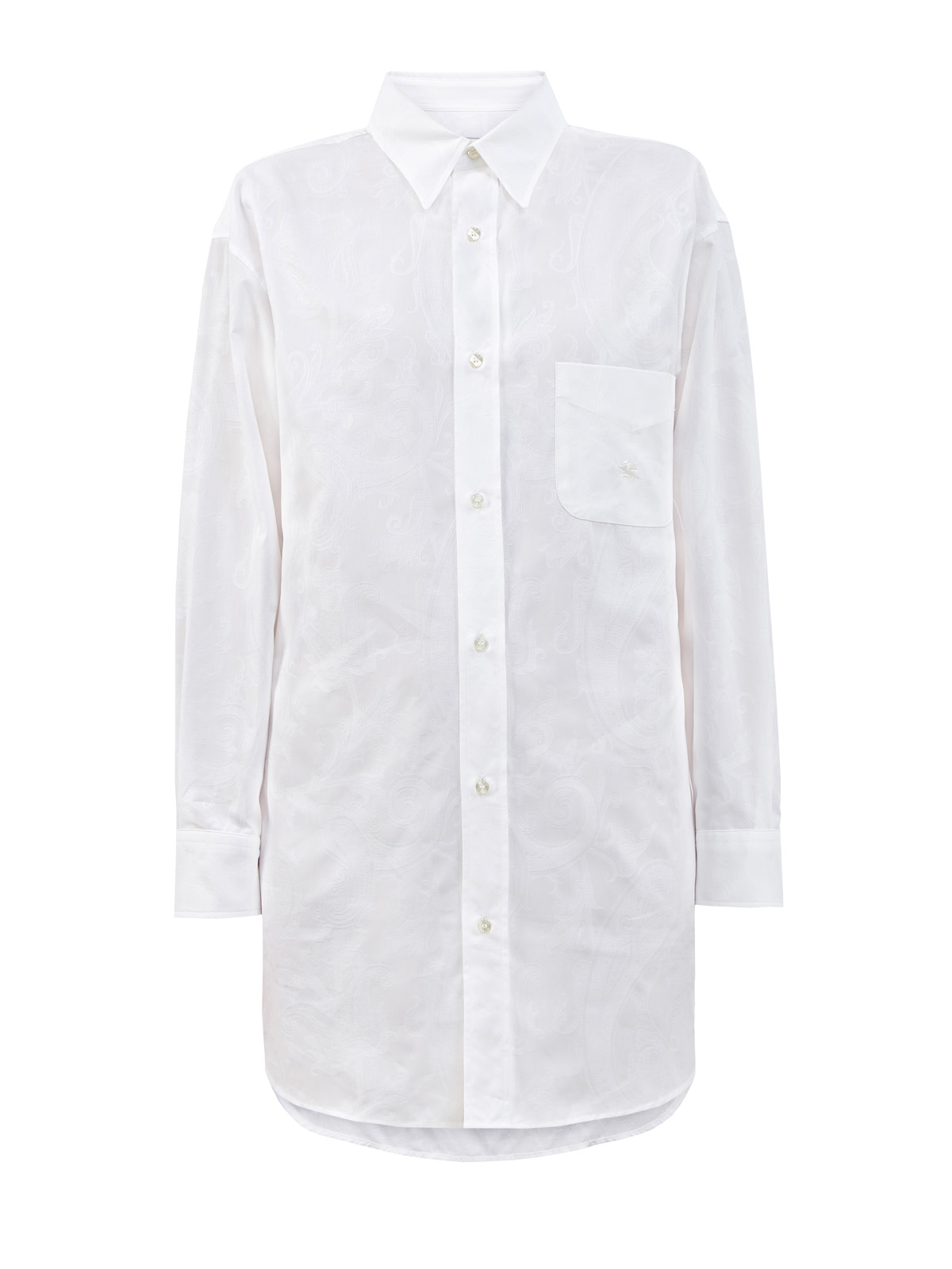 Длинная рубашка с жаккардовым узором и вышивкой ETRO белого цвета