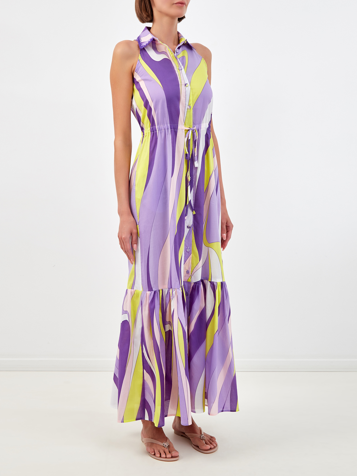Хлопковое платье-макси с поясом и принтом Shape Wave MC2 SAINT BARTH, цвет фиолетовый, размер 40 - фото 3