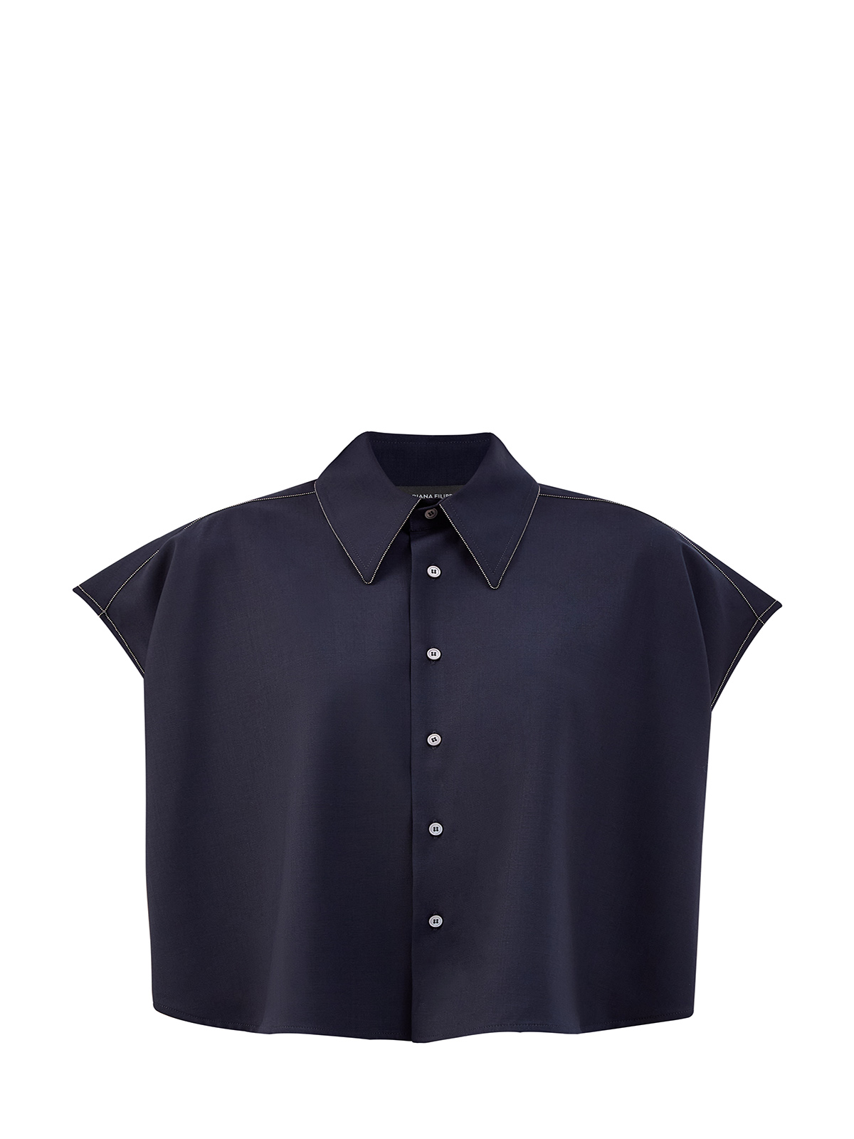 Укороченная блуза из тонкой шерсти с ювелирной окантовкой FABIANA FILIPPI, цвет синий, размер 40;42 - фото 1