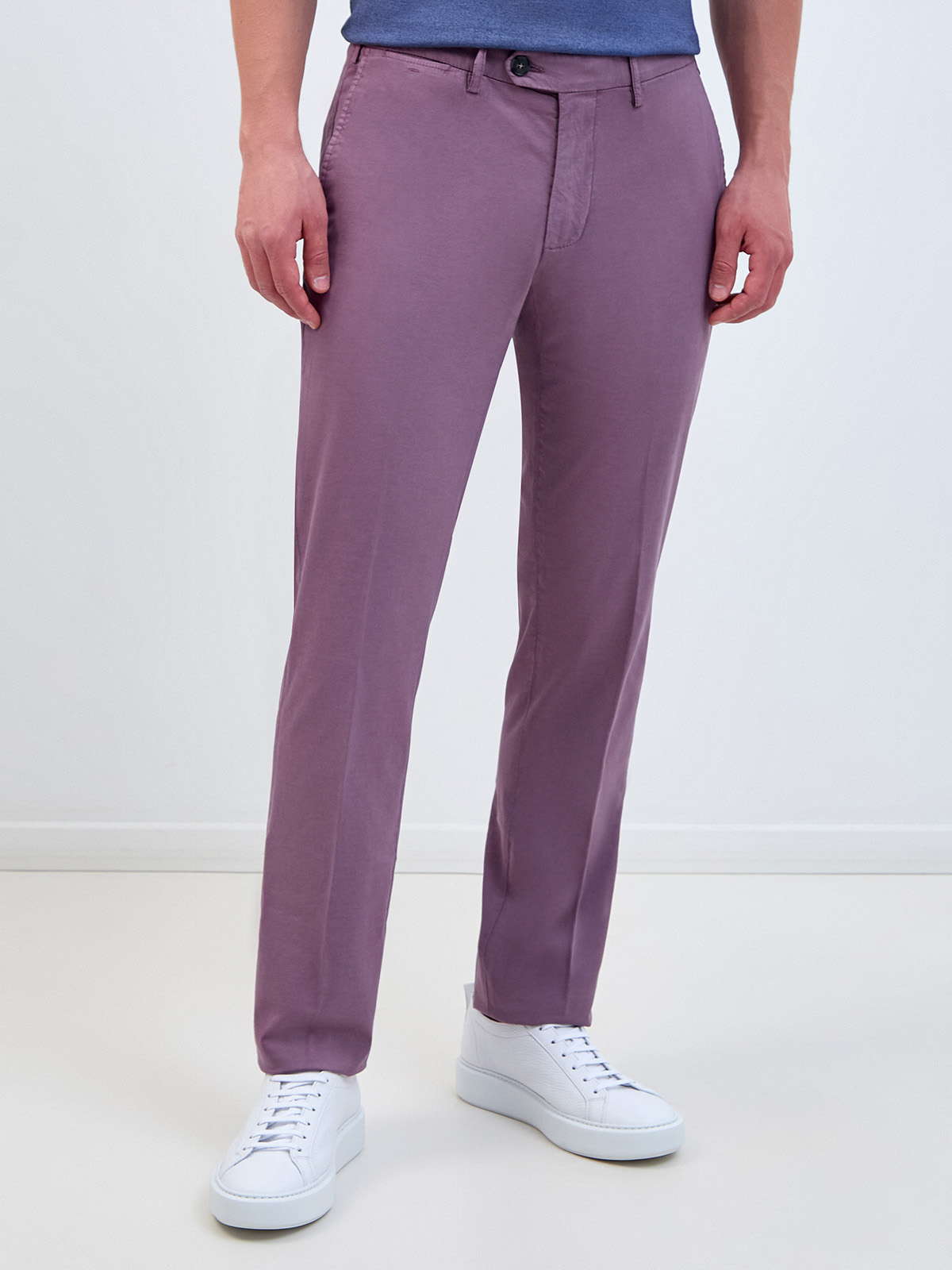 Однотонные брюки из хлопкового и шелкового твила CANALI, цвет фиолетовый, размер 48;50;52;54 - фото 3