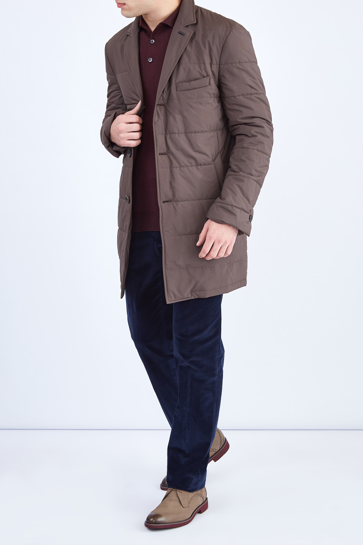 Удлиненная куртка-блейзер из водонепроницаемого нейлона LUCIANO BARBERA, цвет коричневый, размер 50;52;54;56;58 - фото 2