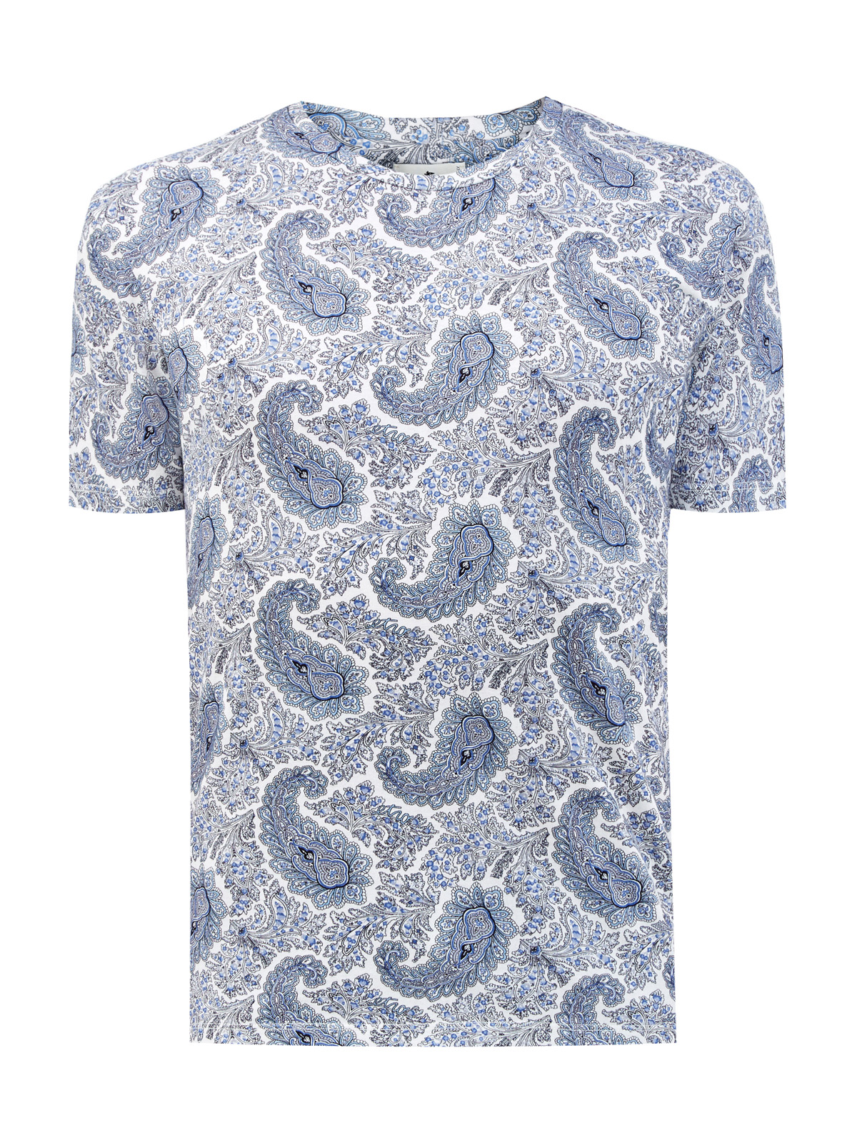 

Хлопковая футболка с набивным принтом пейсли, Голубой, Хлопковая футболка с набивным принтом пейсли