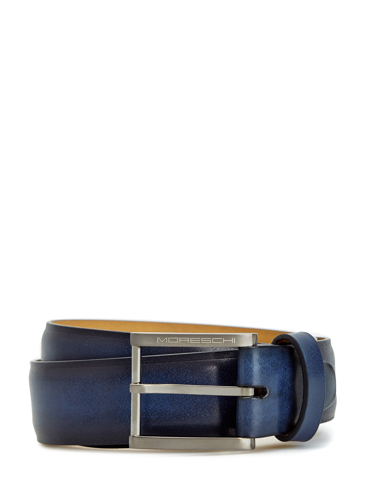 Кожаный ремень ручной работы с литой пряжкой MORESCHI, цвет синий, размер 48;50;52;54;56;58