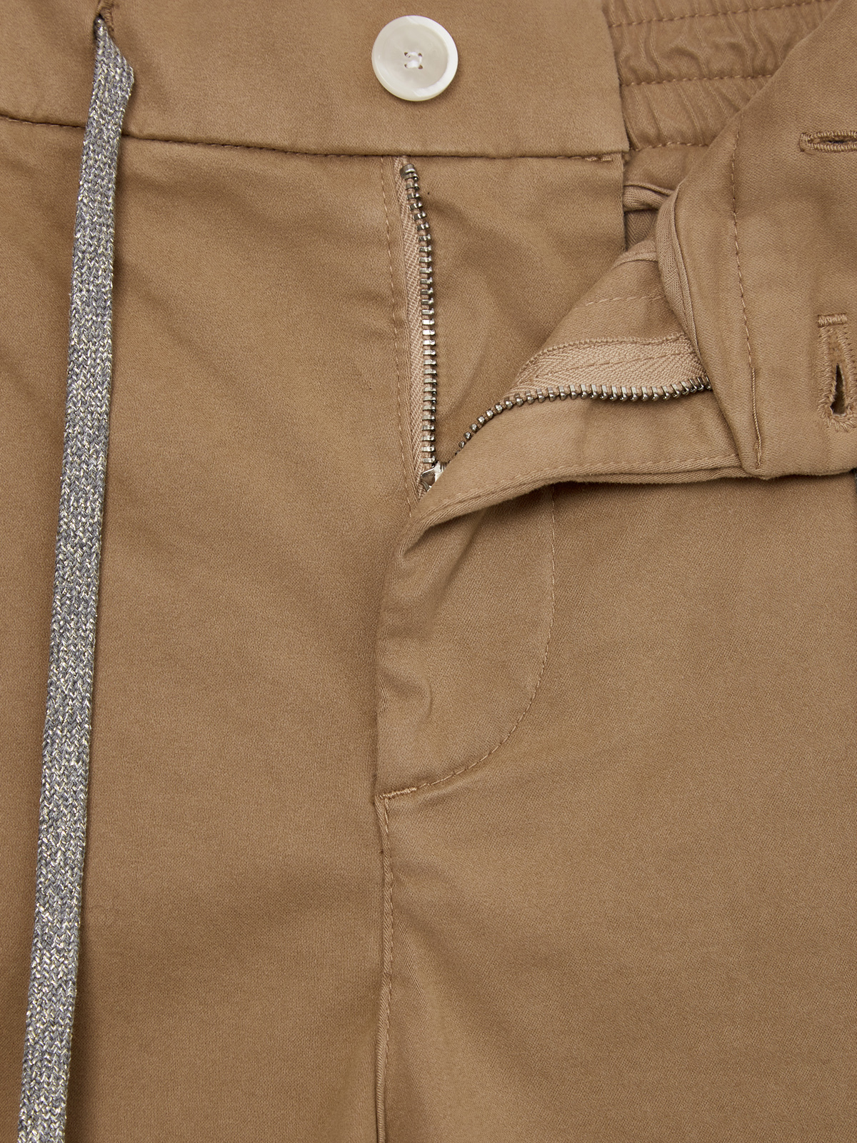 Укороченные брюки из гладкого хлопка с поясом на кулиске ELEVENTY, цвет коричневый, размер 38;40;42;44;46;48 - фото 6