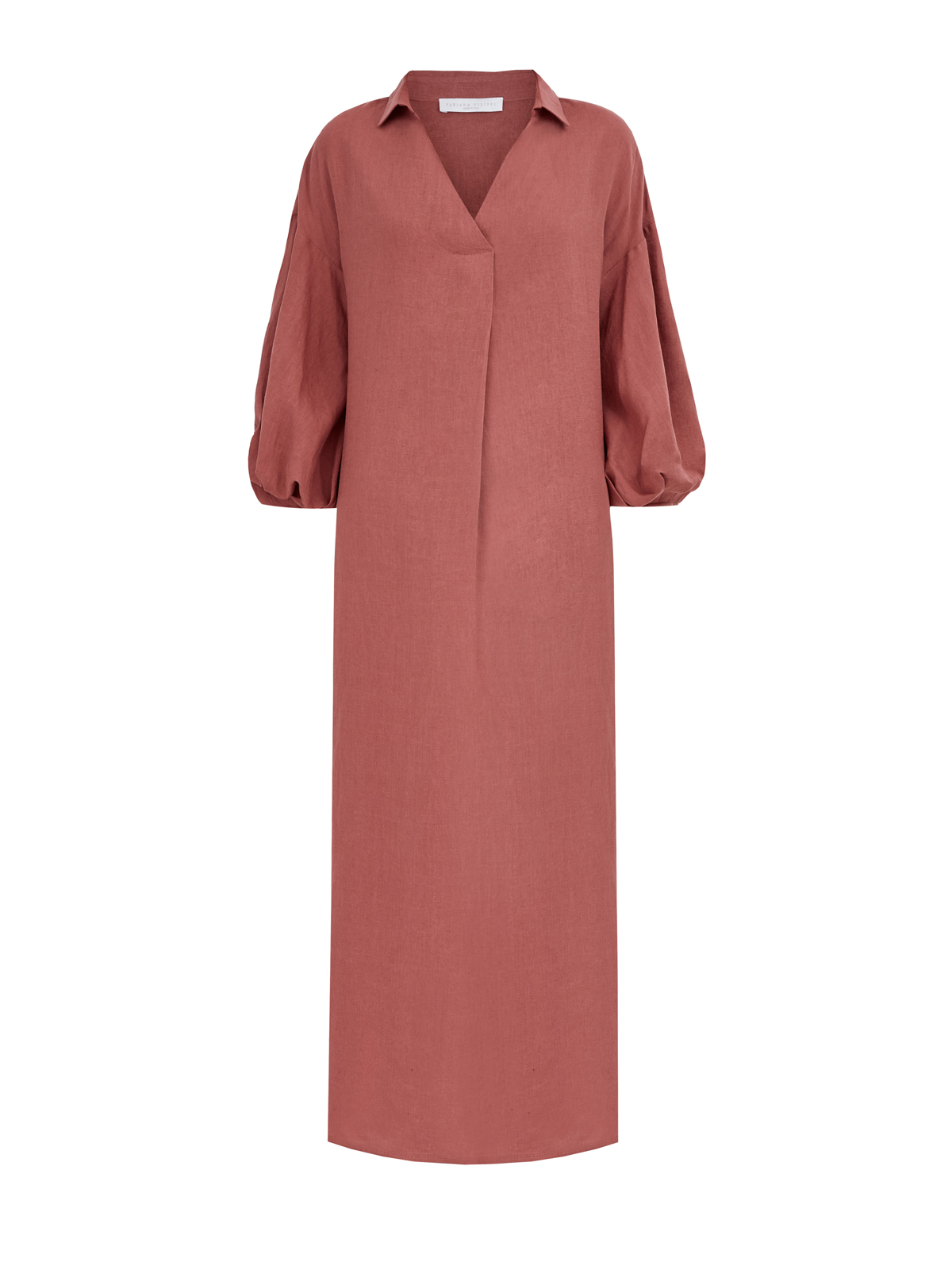 Длинное платье из дышащей льняной ткани с объемными рукавами FABIANA FILIPPI красного цвета