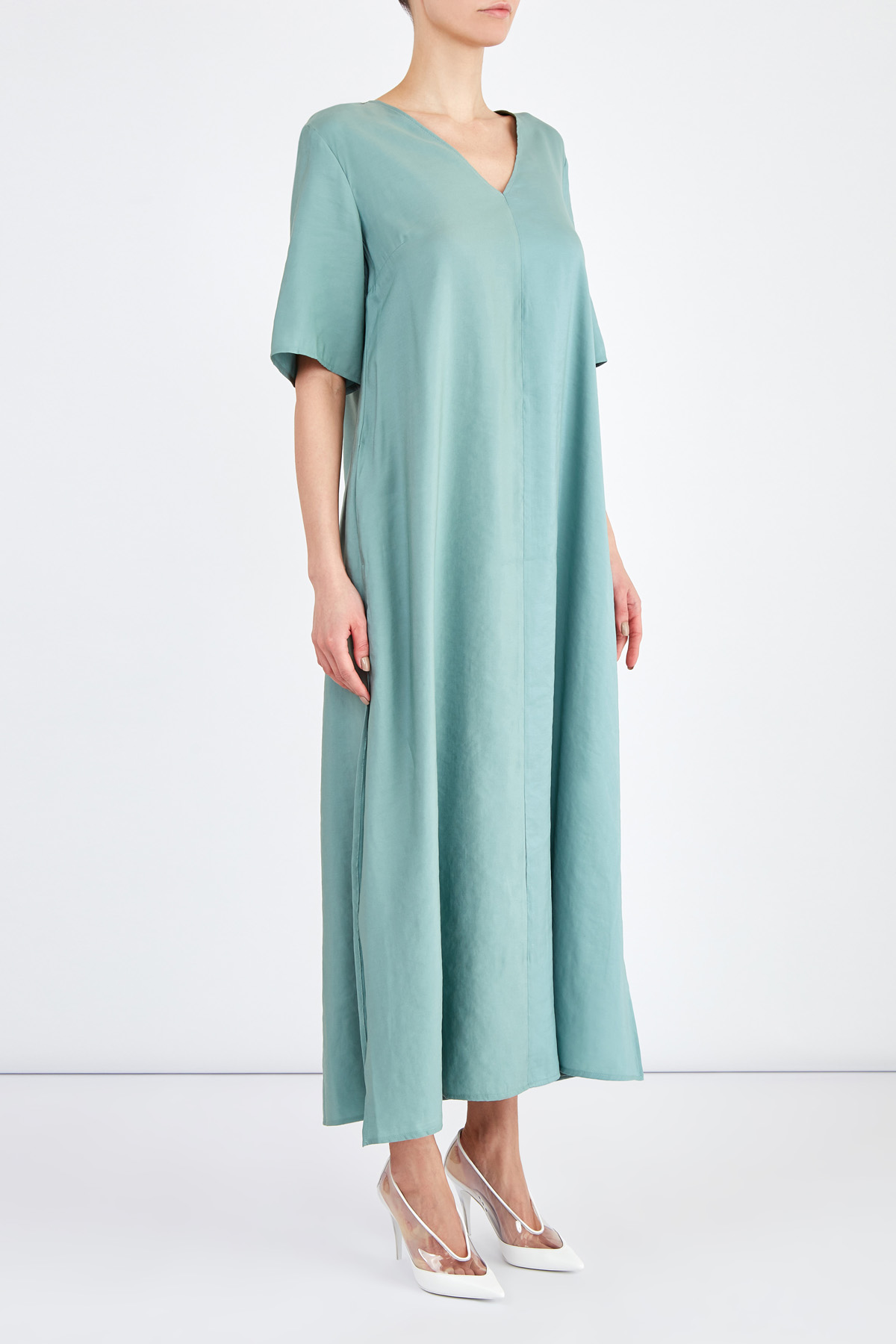 Платье из бархатистой ткани с серебряным отливом по поверхности LORENA ANTONIAZZI, цвет зеленый, размер 42 - фото 3