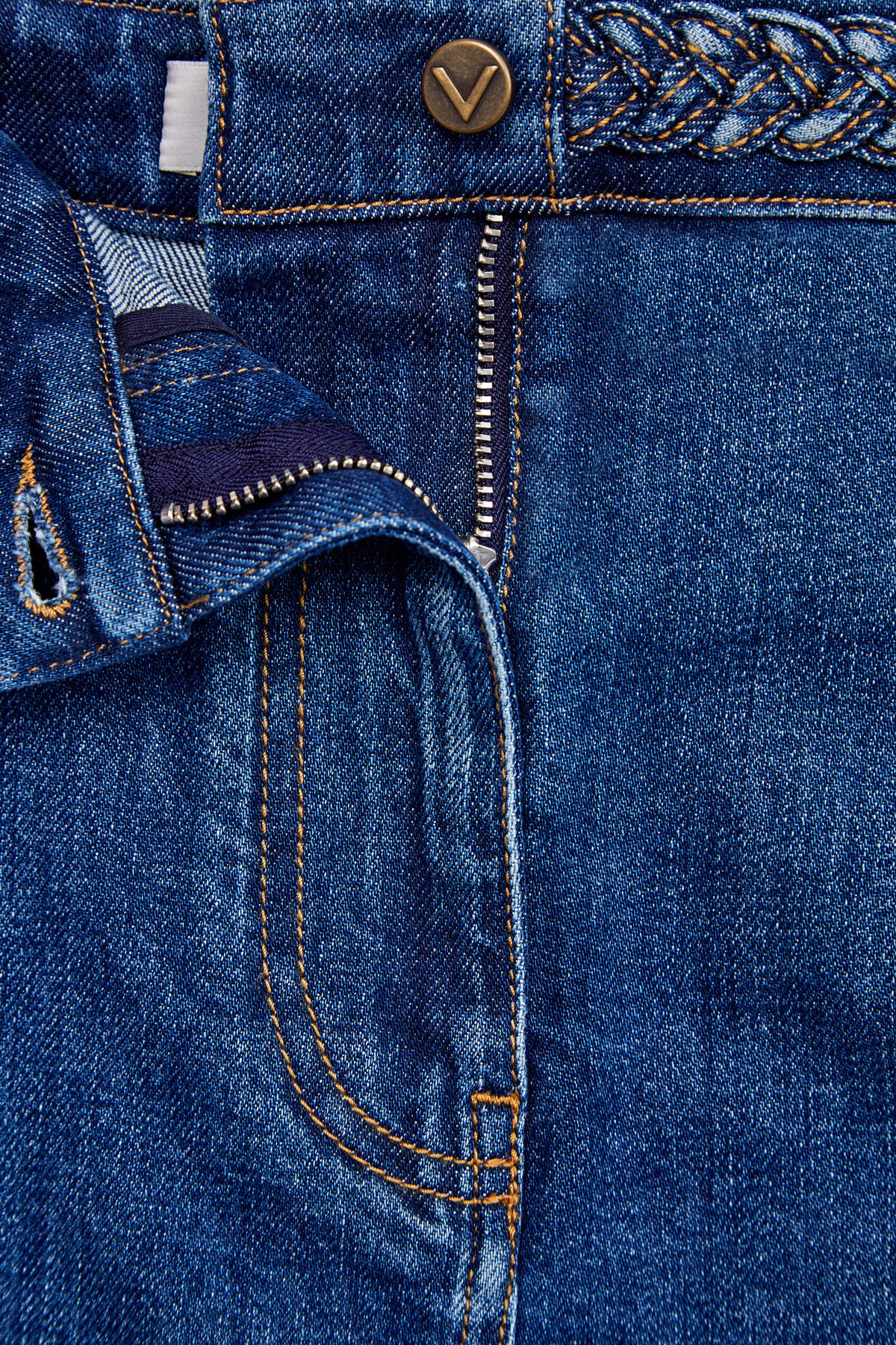 Юбка-миди из эластичного денима c плетеным поясом VALENTINO, цвет синий, размер 40;42 - фото 7