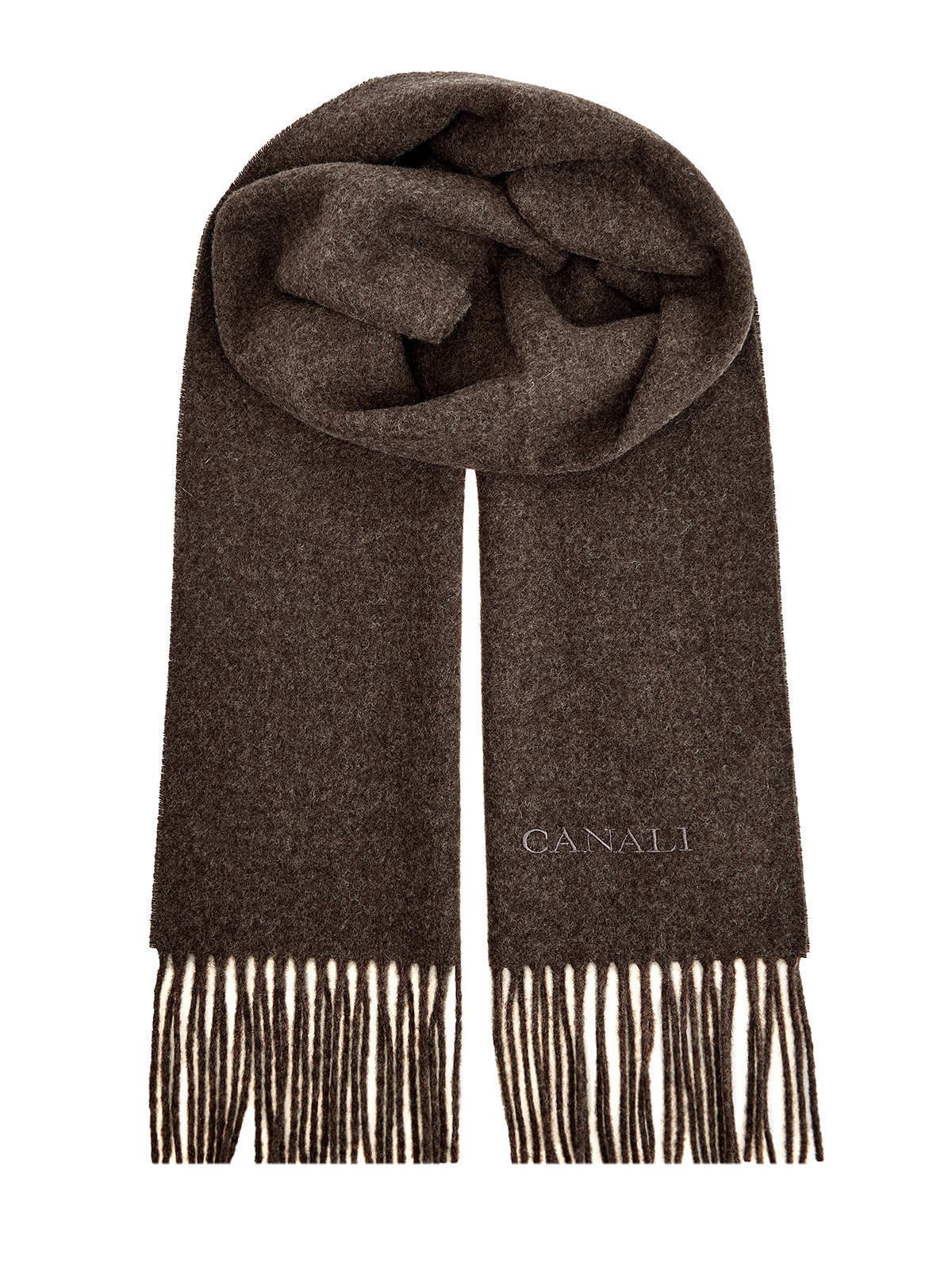 Теплый шарф из шерсти с фактурным логотипом CANALI, цвет коричневый, размер 41.5;44;45 - фото 1