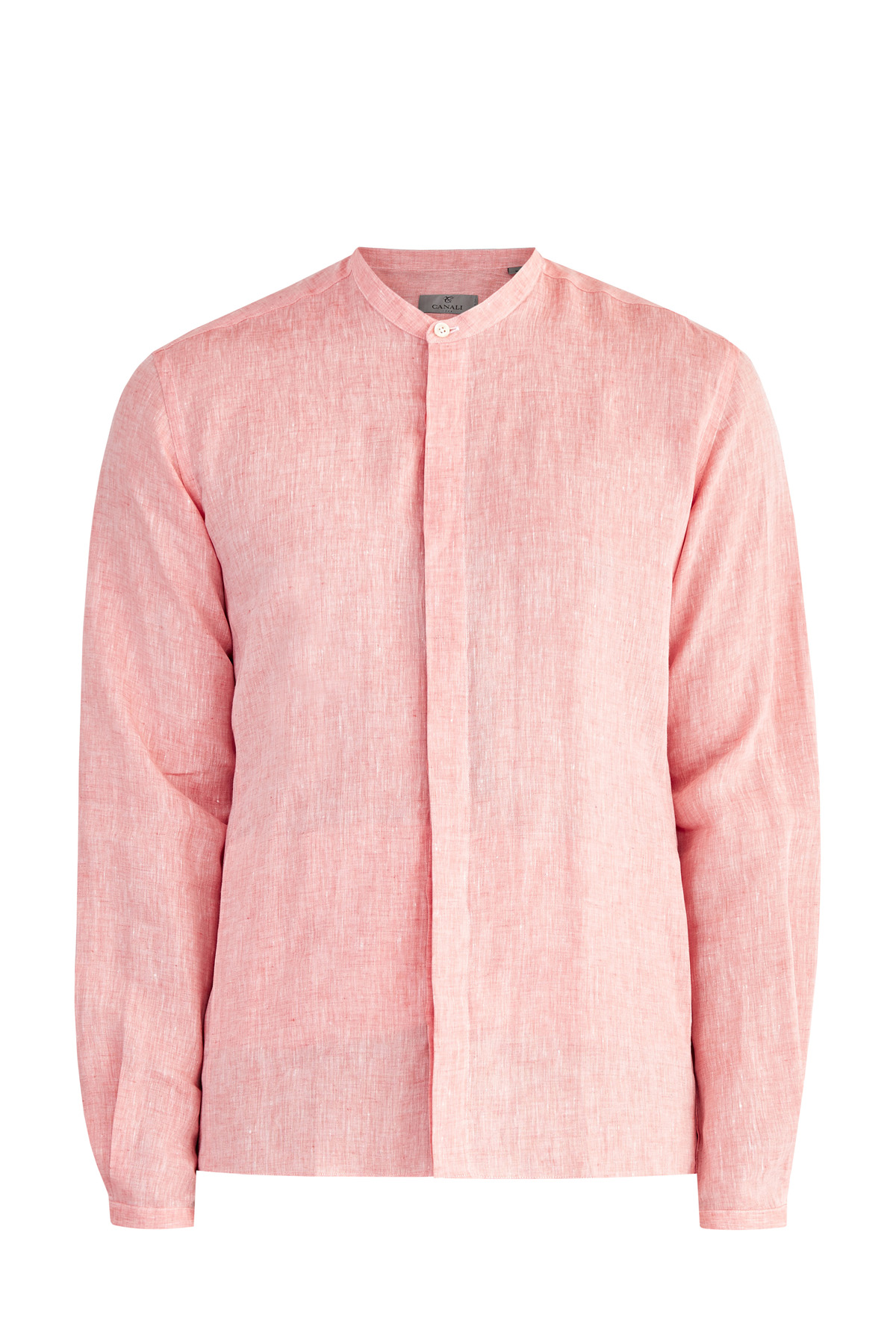 Льняная рубашка с воротником-стойкой и узкими манжетами CANALI, цвет оранжевый, размер 52;54 - фото 1