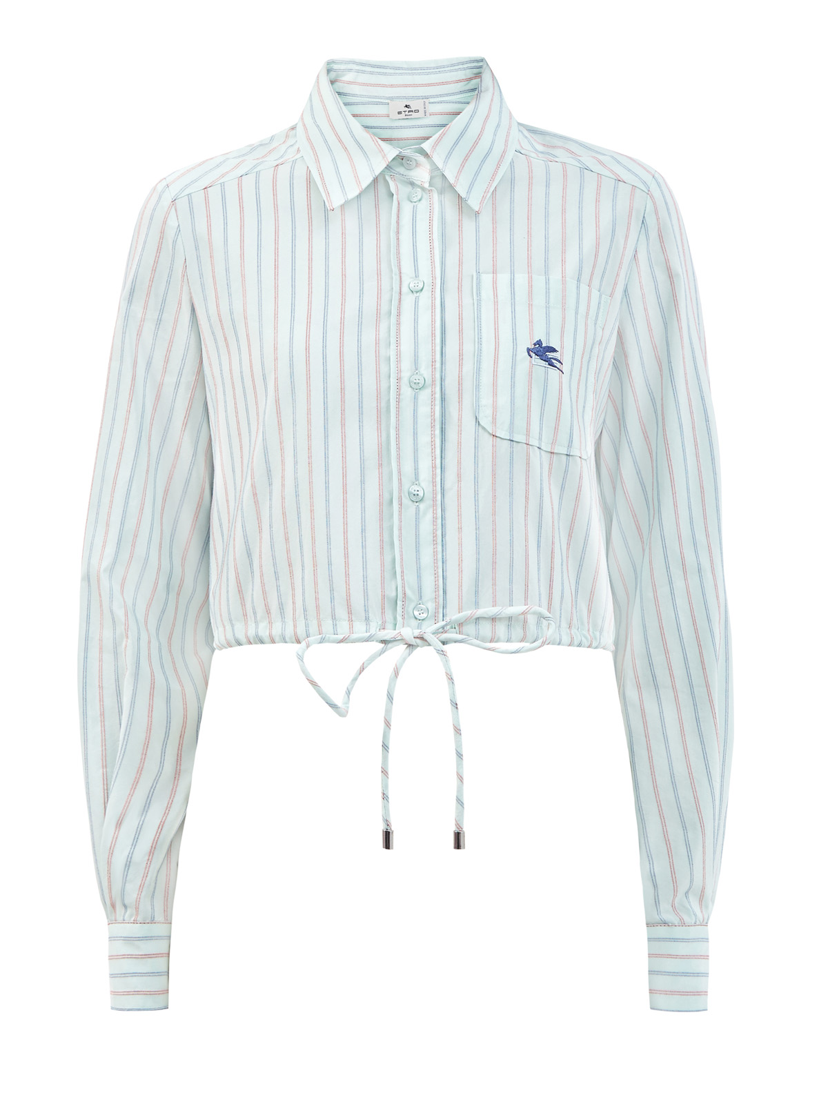 Кроп-рубашка в полоску с регулируемыми завязками ETRO голубого цвета