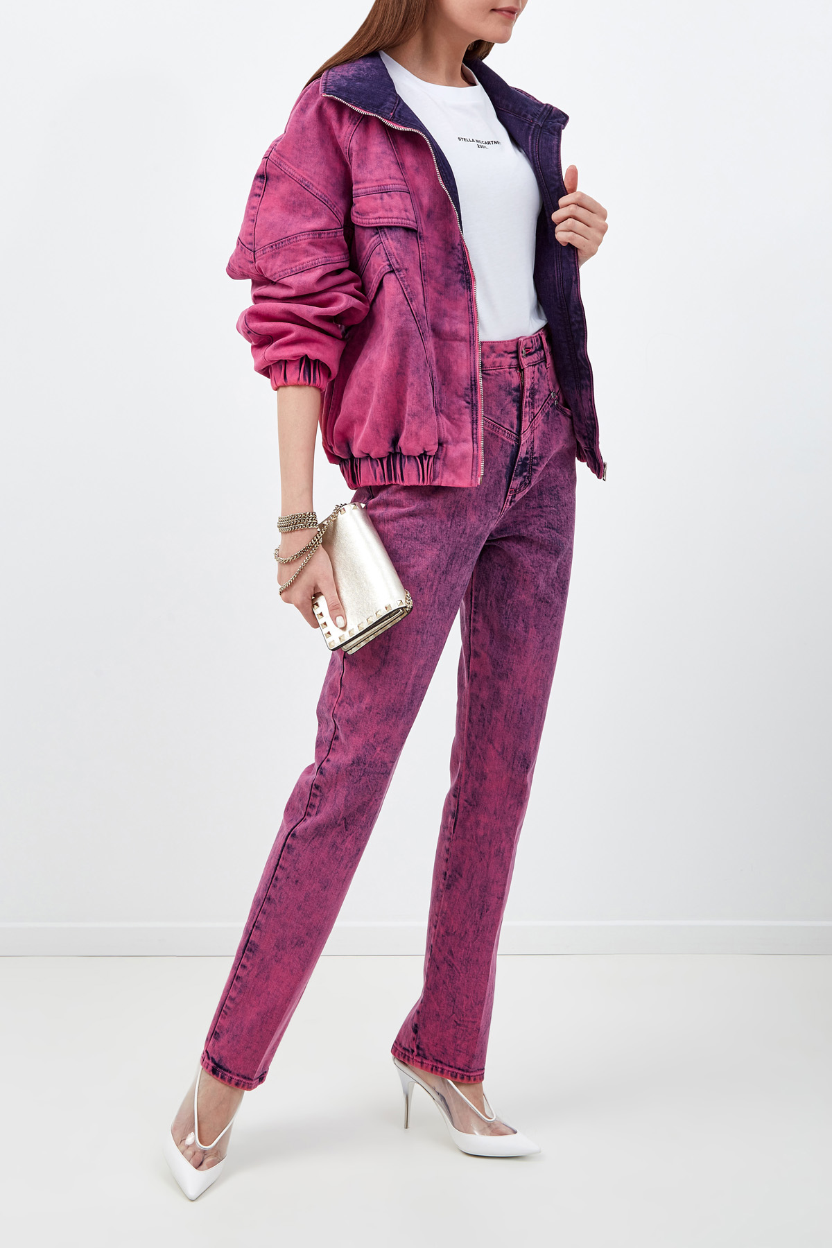 Объемная джинсовая куртка из органического хлопка STELLA McCARTNEY, цвет розовый, размер 36 - фото 2
