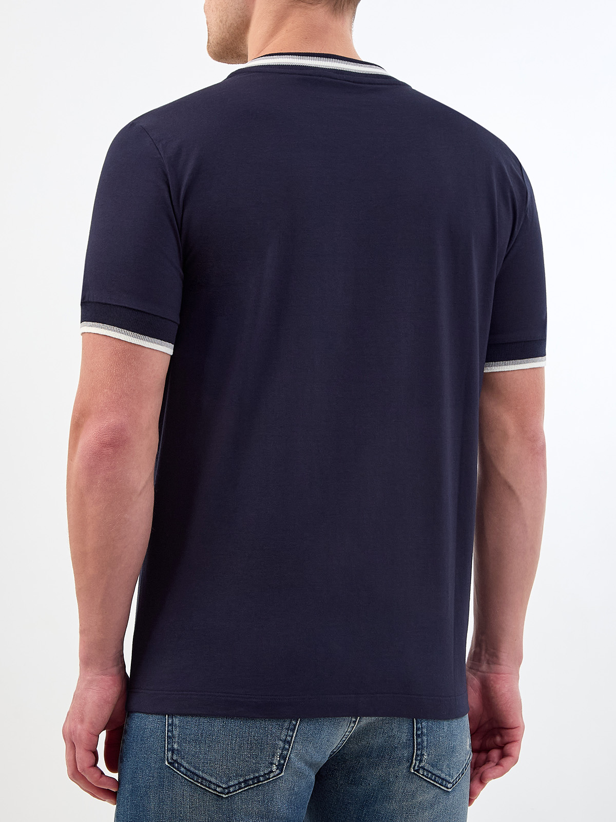 Хлопковая футболка с контрастной отделкой и принтом PESERICO, цвет синий, размер 48 - фото 4