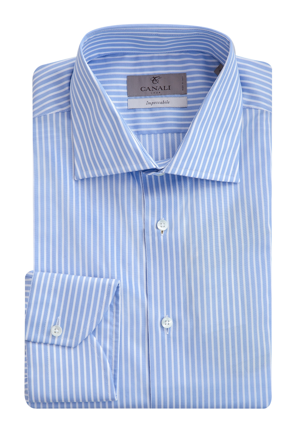 Рубашка из поплина Impeccabile с принтом в полоску CANALI, цвет голубой, размер 50 - фото 1