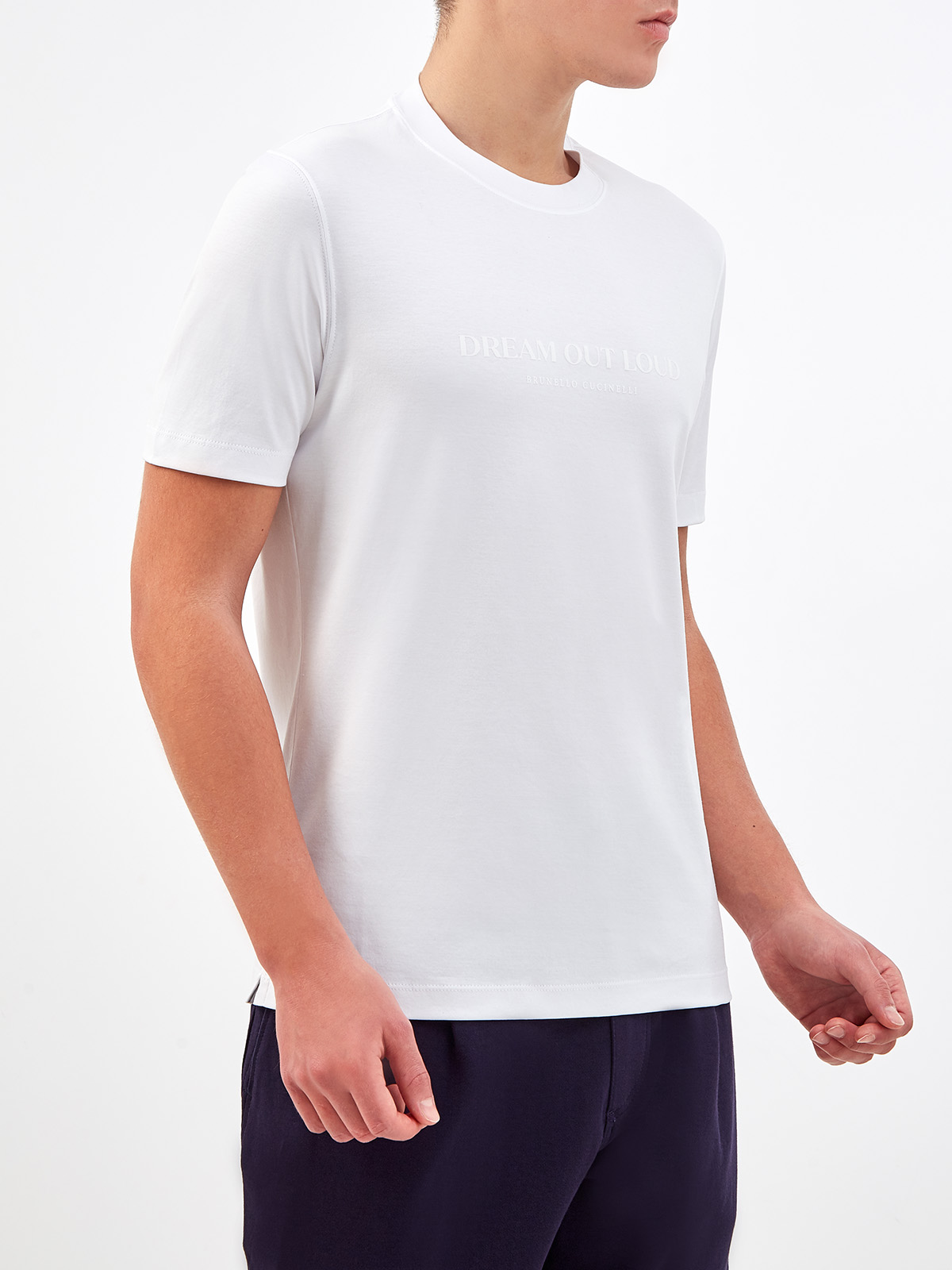 Хлопковая футболка Slim Fit с принтом в тон BRUNELLO CUCINELLI, цвет белый, размер 46;52;54;56 - фото 3