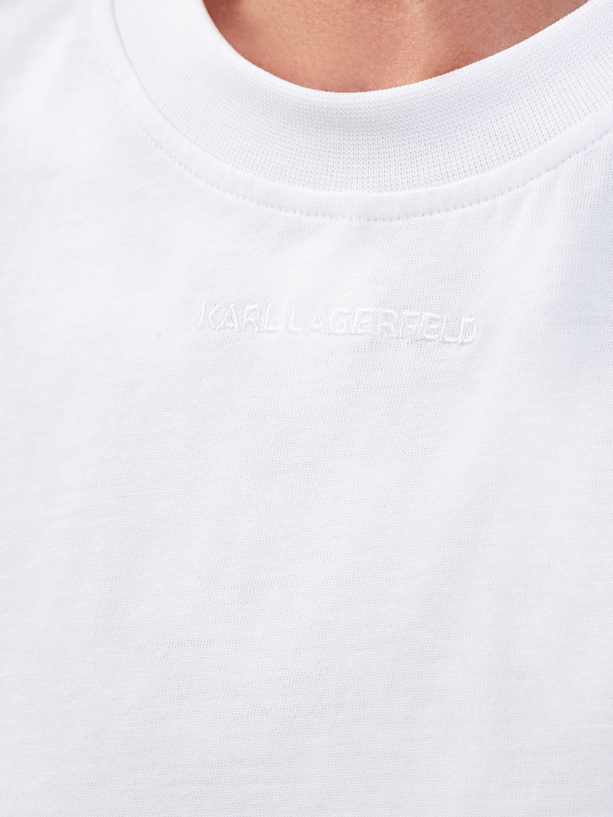 Укороченная футболка из хлопка с вышивкой в тон KARL LAGERFELD, цвет белый, размер XS;S;M - фото 5