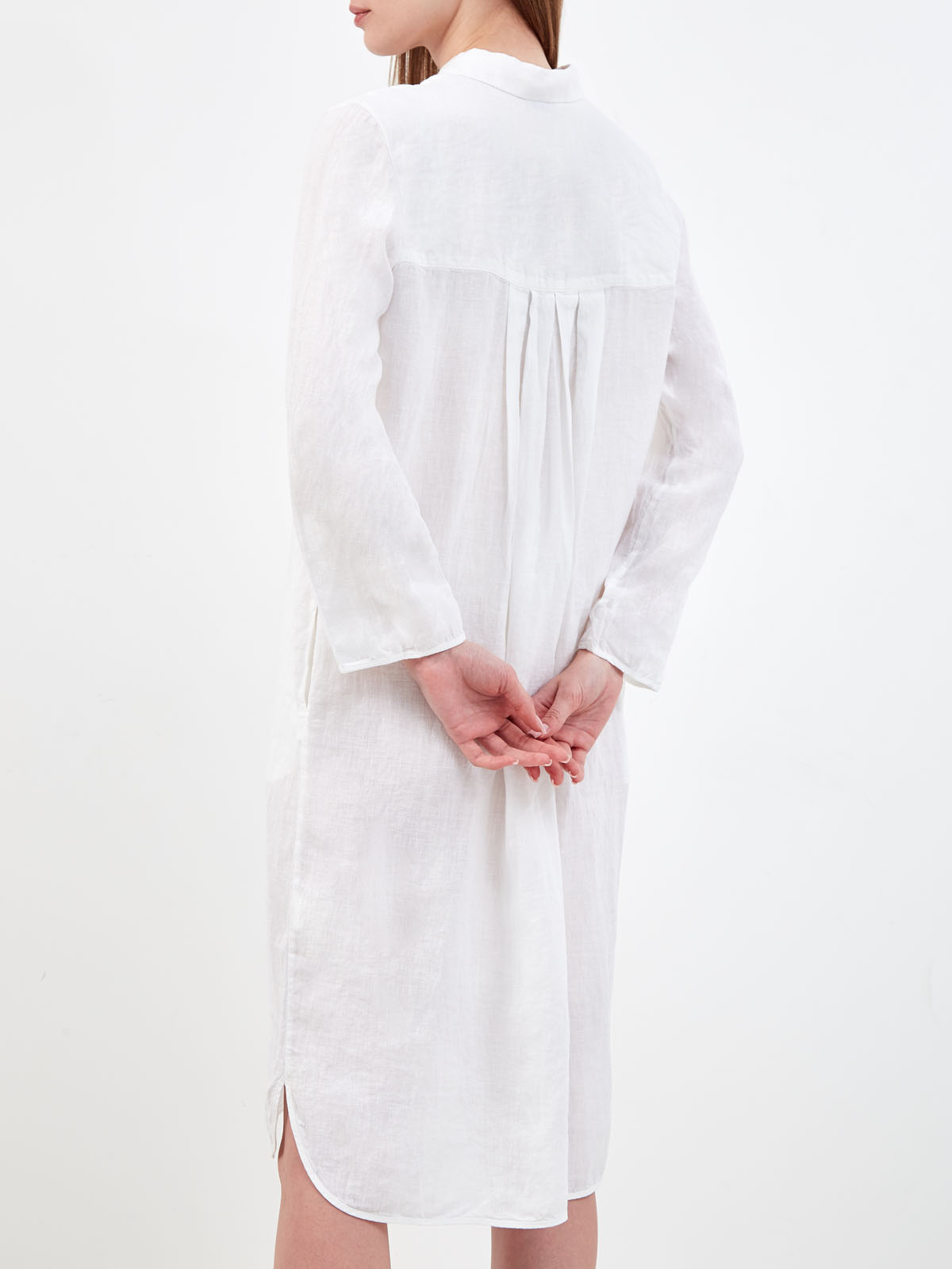 Льняное платье-рубашка с карманами и французским воротом GRAN SASSO, цвет белый, размер 44;46;48;40 - фото 4