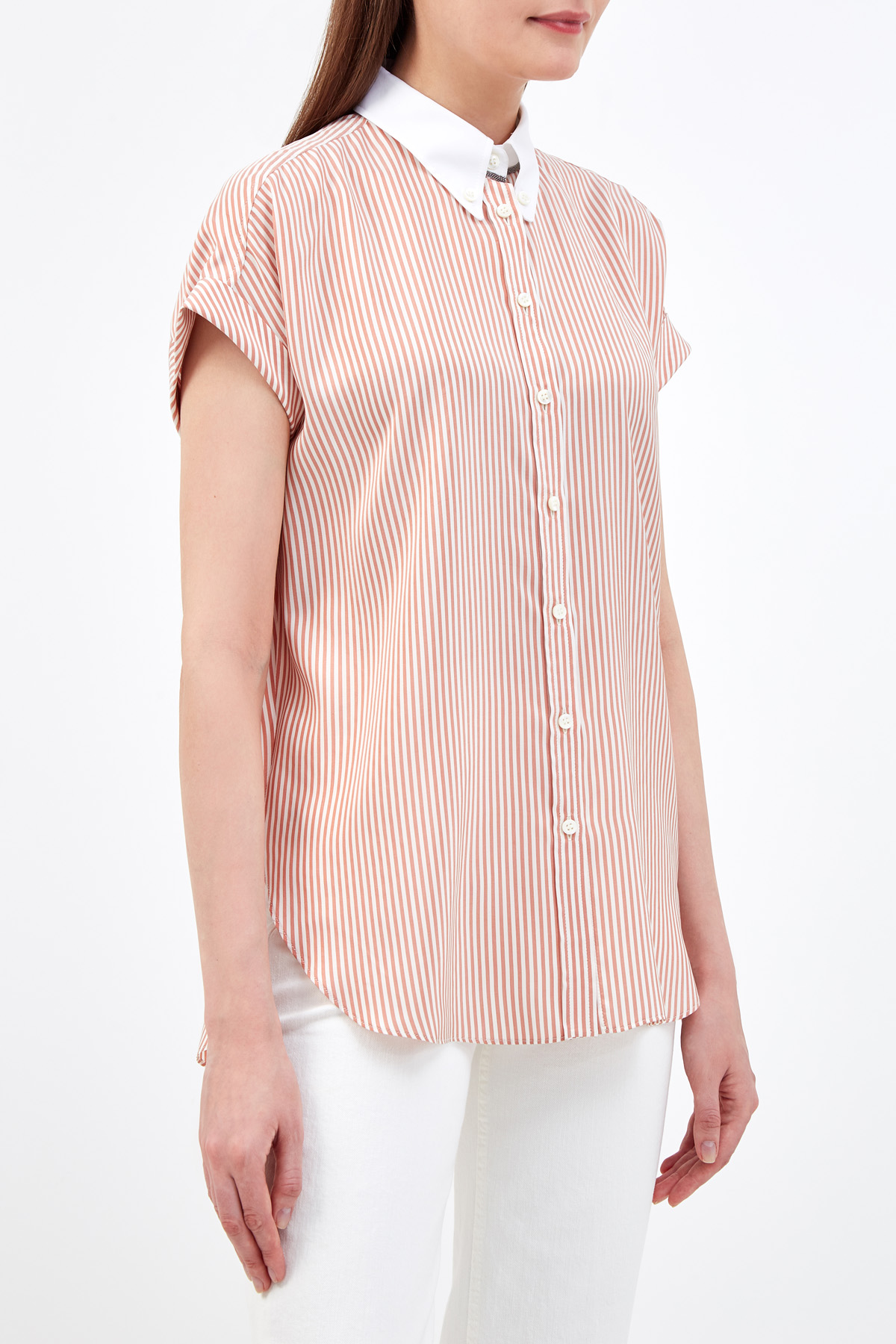 Шелковая блуза в полоску с контрастным воротником BRUNELLO CUCINELLI, цвет мульти, размер 40;44;48;38 - фото 3