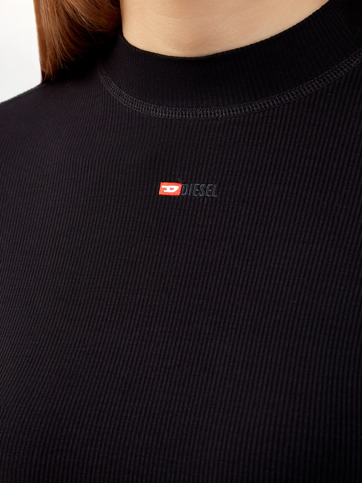 Облегающий лонгслив T-Mokky в тонкий рубчик с вышитым логотипом DIESEL, цвет черный, размер M - фото 5