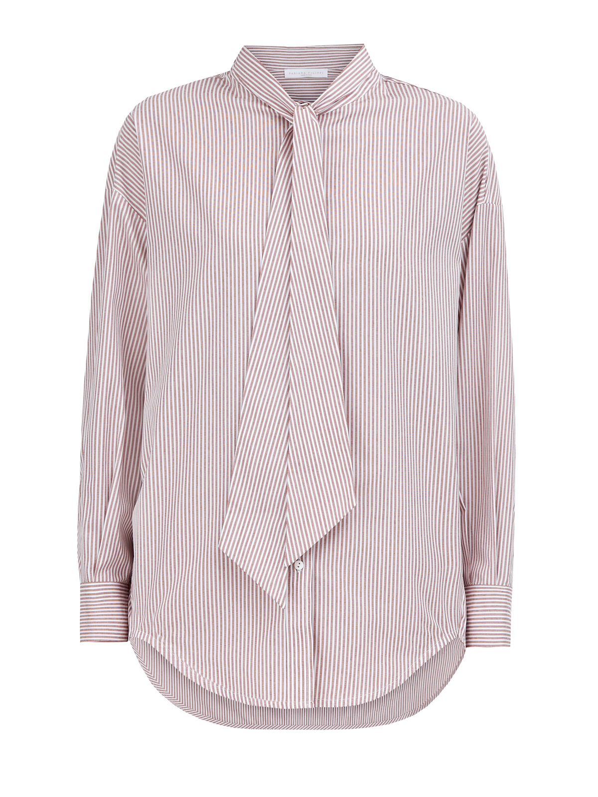 Хлопковая рубашка с принтом в полоску и лентой-шарфом FABIANA FILIPPI розового цвета