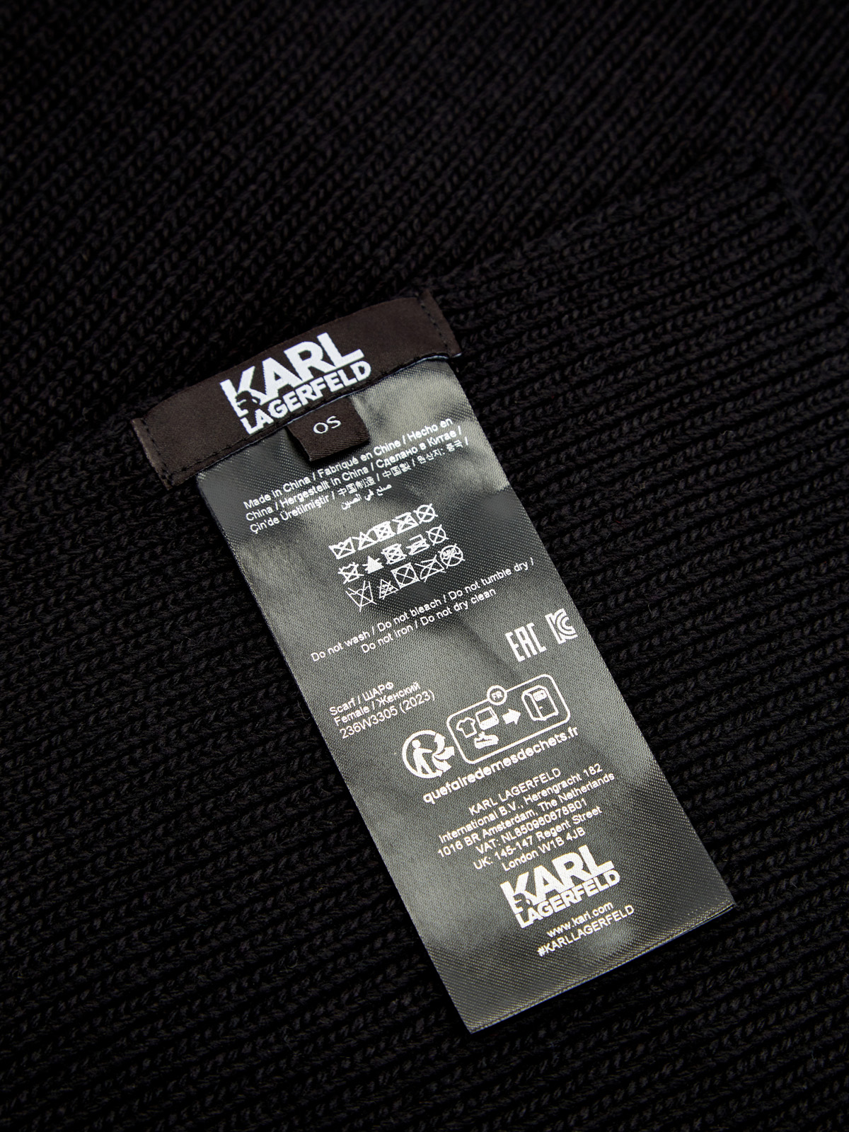 Шарф K/Essential из пряжи плотной вязки с контрастной вышивкой KARL LAGERFELD, цвет черный, размер 37;38;39;40;41;42 Шарф K/Essential из пряжи плотной вязки с контрастной вышивкой - фото 3