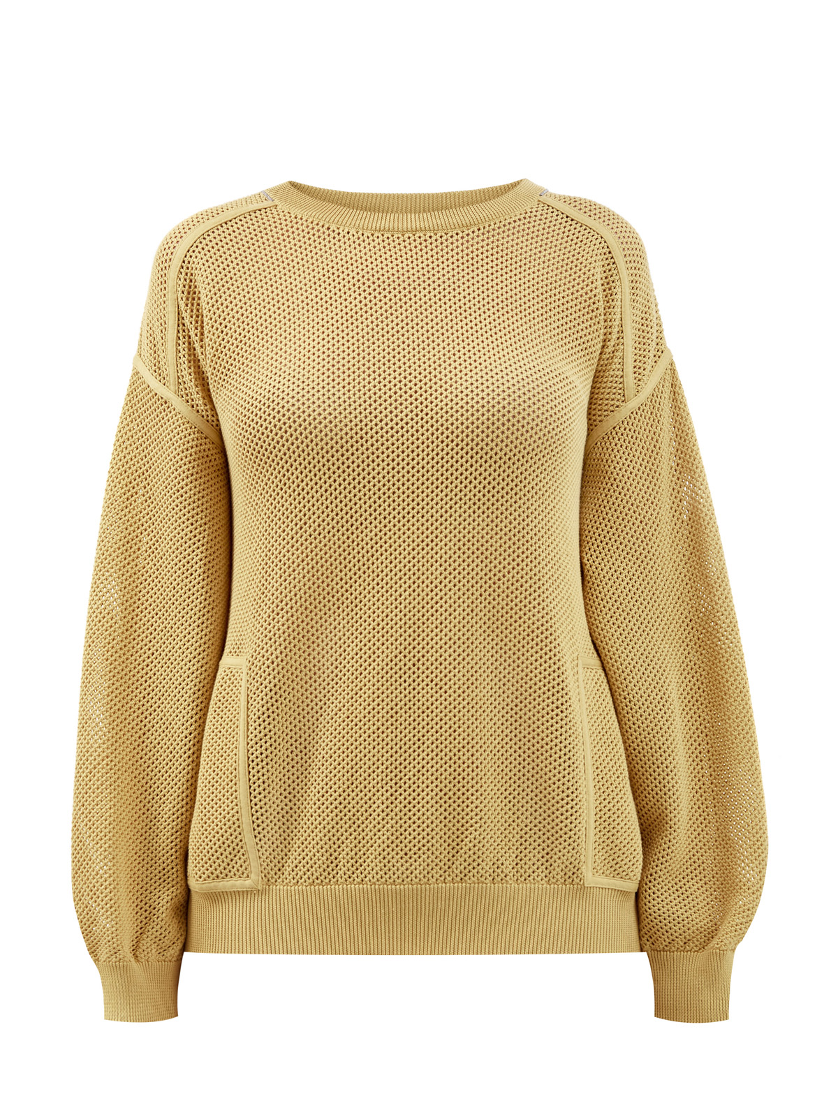 Пуловер из хлопковой пряжи узорной вязки с ювелирной цепочкой Мониль BRUNELLO CUCINELLI, цвет желтый, размер 44;42 - фото 1