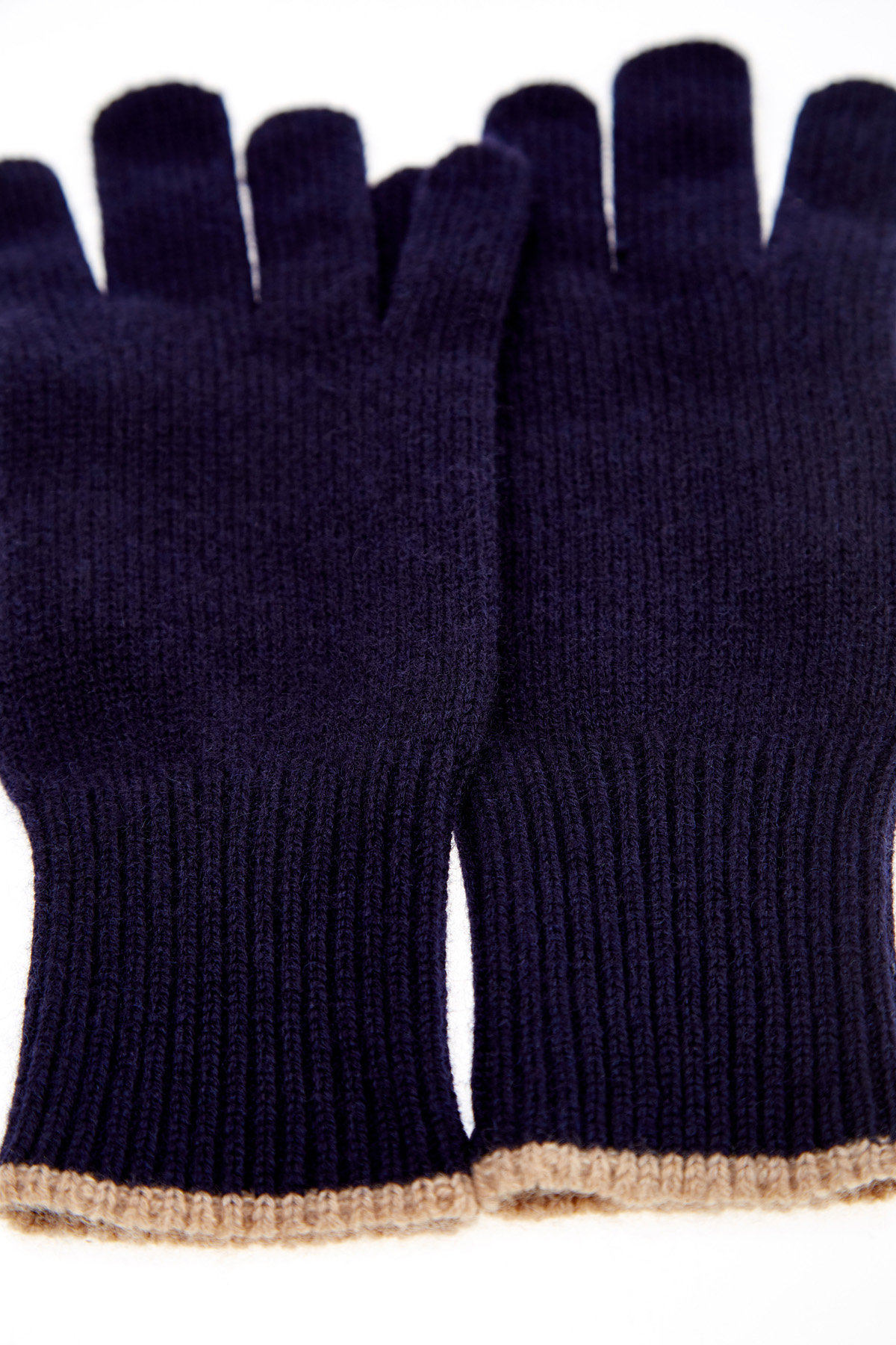 Синие перчатки из кашемира с контрастной окантовкой BRUNELLO CUCINELLI, цвет синий, размер M;L - фото 2