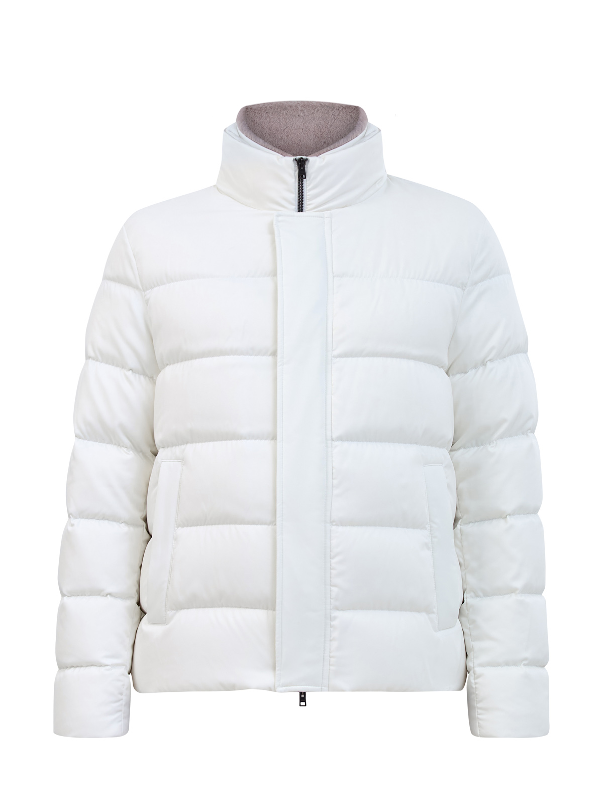 

Стеганый пуховик со съемной вставкой из эко-меха, Белый, Стеганый пуховик со съемной вставкой из эко-меха