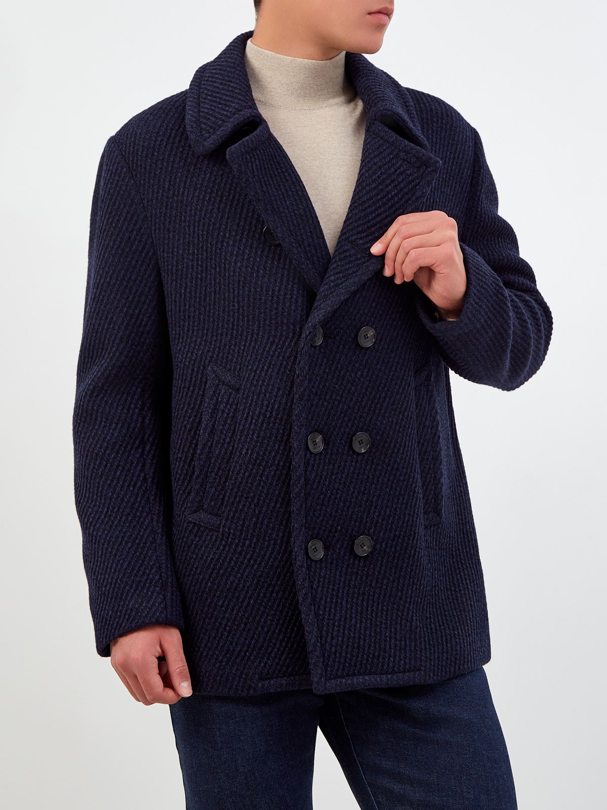 Укороченное двубортное пальто из шерстяной саржи ETRO, цвет синий, размер 48;50;52;54;56 - фото 3