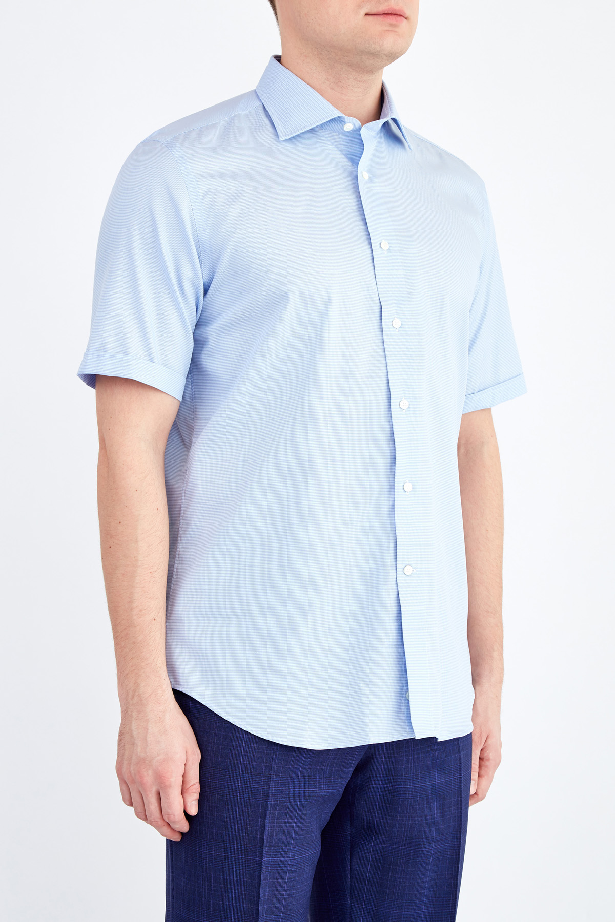 Рубашка с коротким рукавом из поплина Impeccabile CANALI, цвет голубой, размер 52 - фото 3