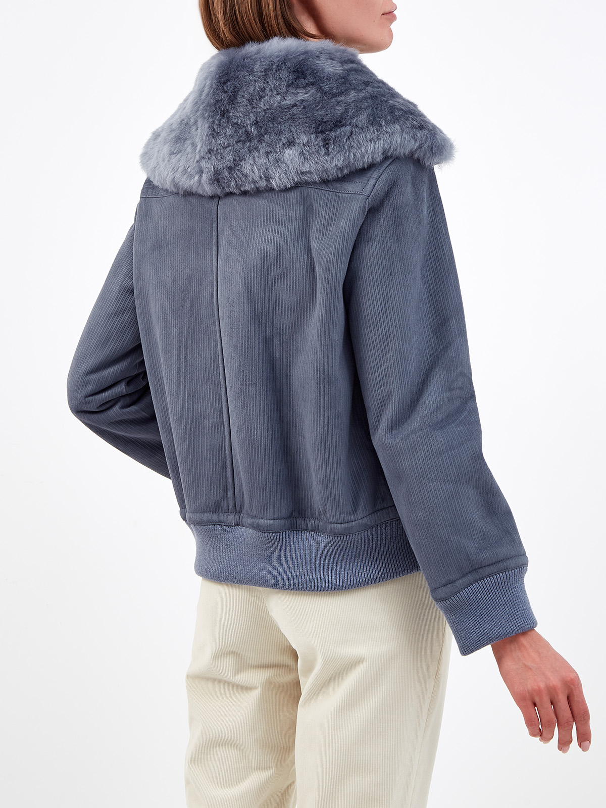 Укороченная куртка из замши с меховой отделкой YVES SALOMON, цвет голубой, размер 34;36;38 - фото 4