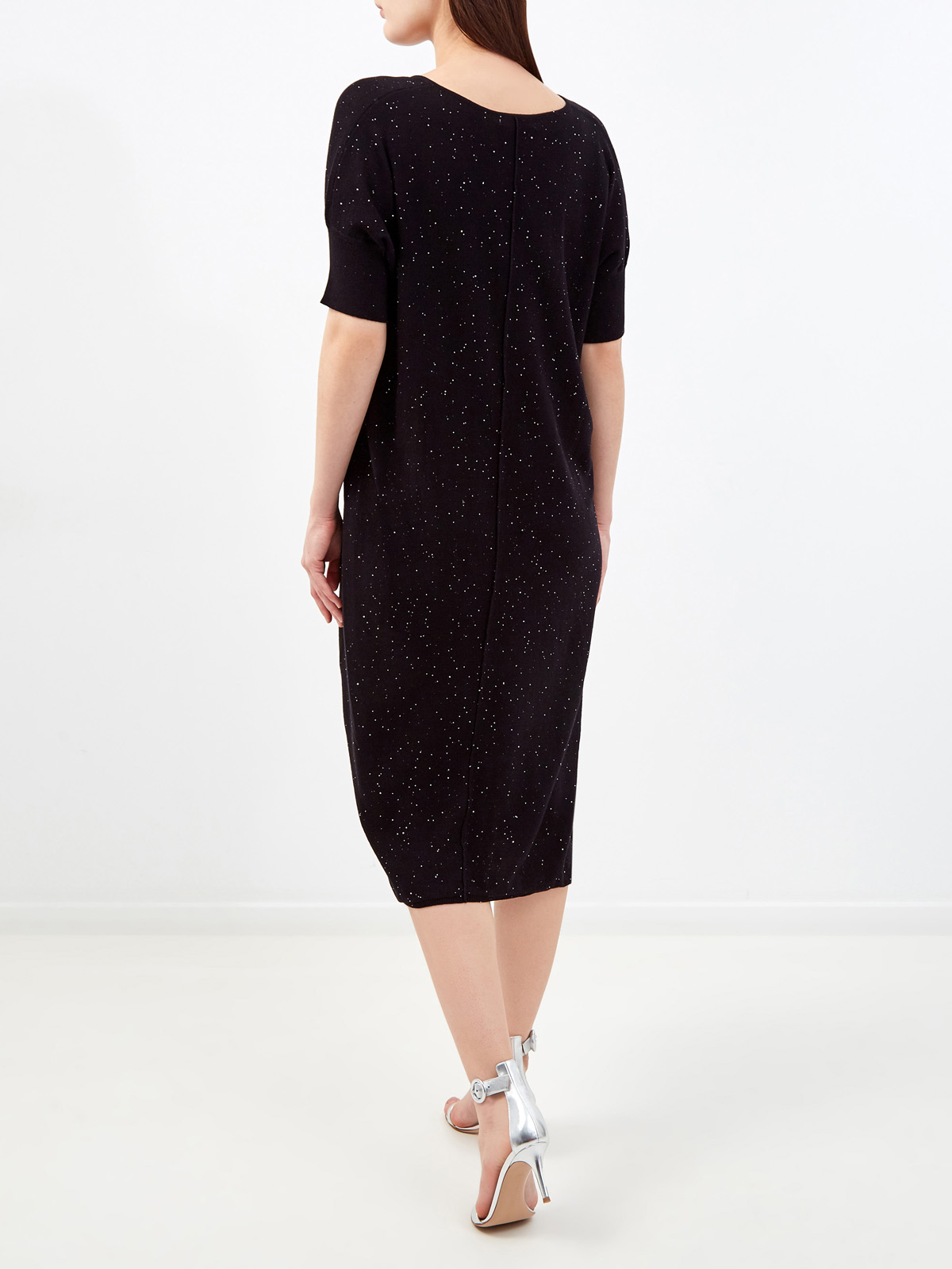 Платье-миди из тонкой хлопковой пряжи с мерцающими пайетками RE VERA, цвет черный, размер S - фото 4