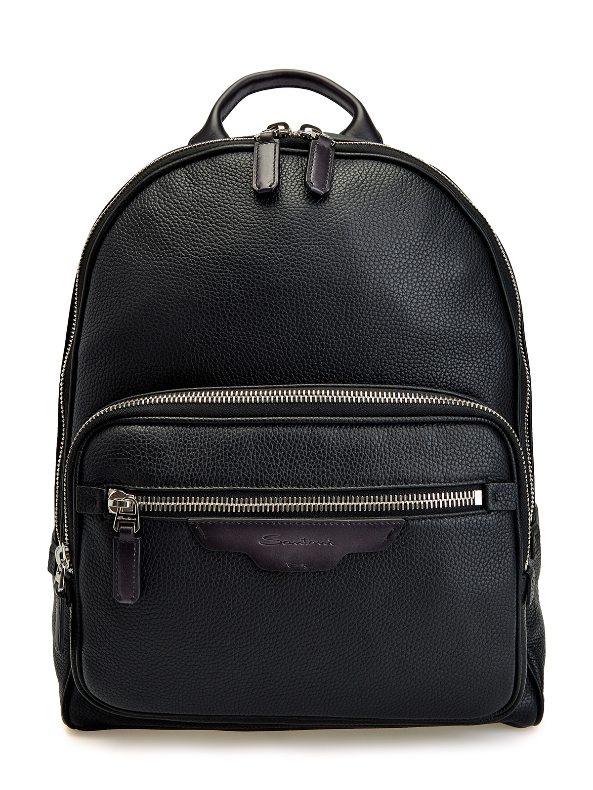 Вместительный рюкзак из крупнозернистой телячьей кожи SANTONI, цвет черный, размер M;L - фото 1