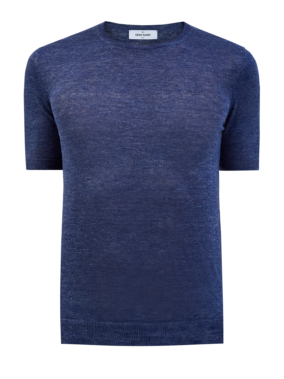 Льняной джемпер с короткими рукавами и эластичной отделкой кромок GRAN SASSO, цвет синий, размер 48;50;52;56;60