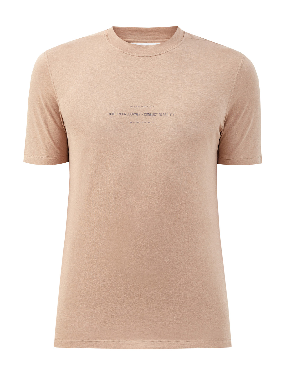 Хлопковая футболка с минималистичным принтом в стиле леттеринг BRUNELLO CUCINELLI, цвет бежевый, размер 50;52;46 - фото 1
