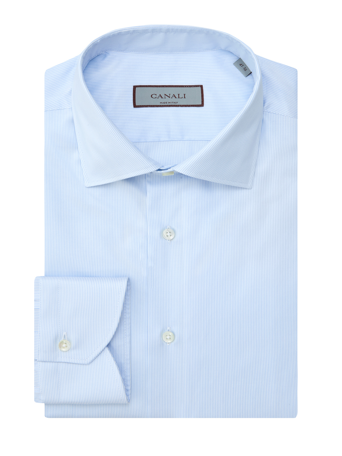 Рубашка из хлопкового поплина с принтом в тонкую полоску CANALI голубого цвета
