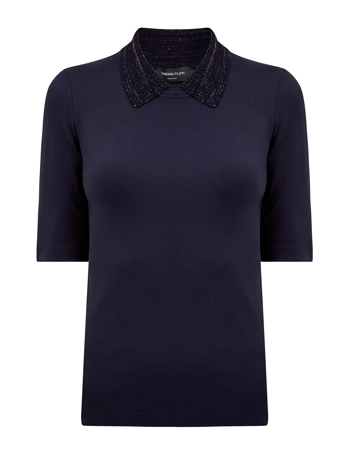 Трикотажный джемпер с вязаным отложным воротом ламе