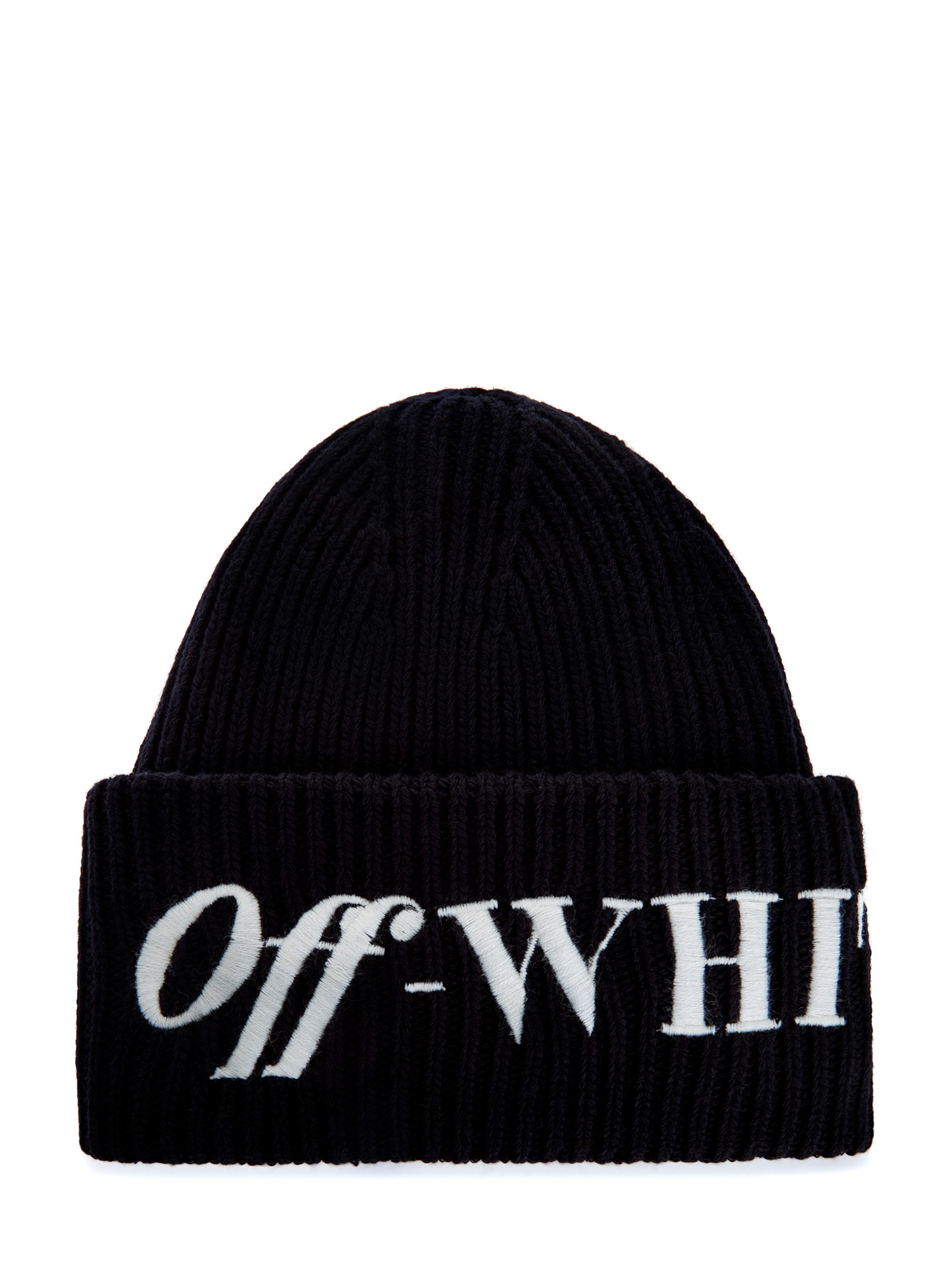 Шерстяная шапка с контрастным макро-логотипом на отвороте OFF-WHITE, цвет черный, размер 42;46;48 - фото 1