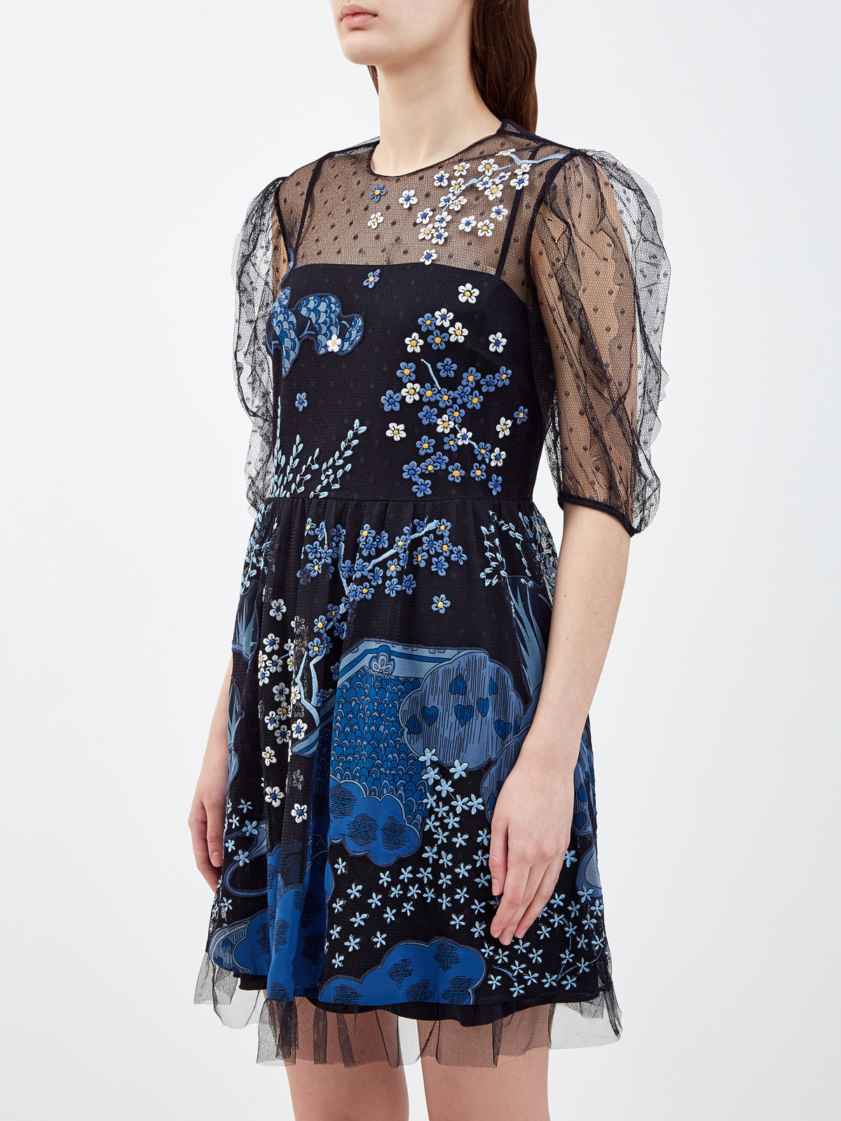 Легкое платье из тюля с мотивом Asian Toile de Jouy REDVALENTINO, цвет черный, размер M;S - фото 3