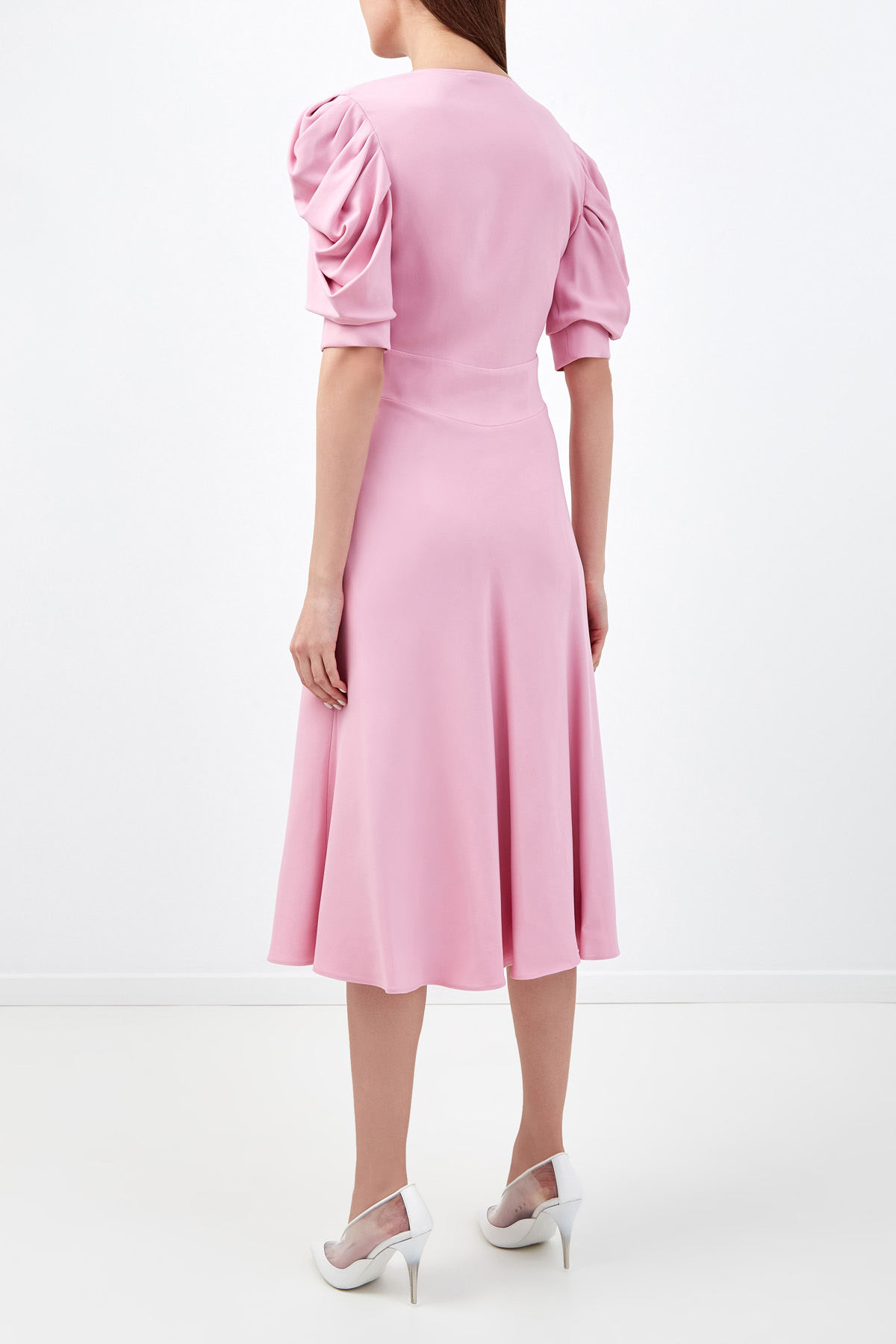 Платье А-силуэта с драпировками и объемными рукавами ERMANNO SCERVINO, цвет розовый, размер 42;44;40 - фото 4
