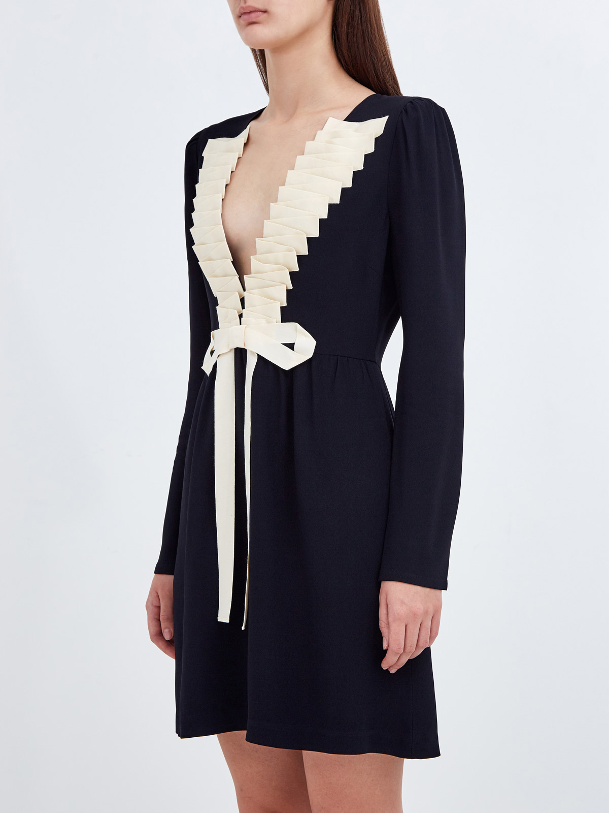Платье из крепового кади stretch с контрастным декором REDVALENTINO, цвет черный, размер M;S - фото 3