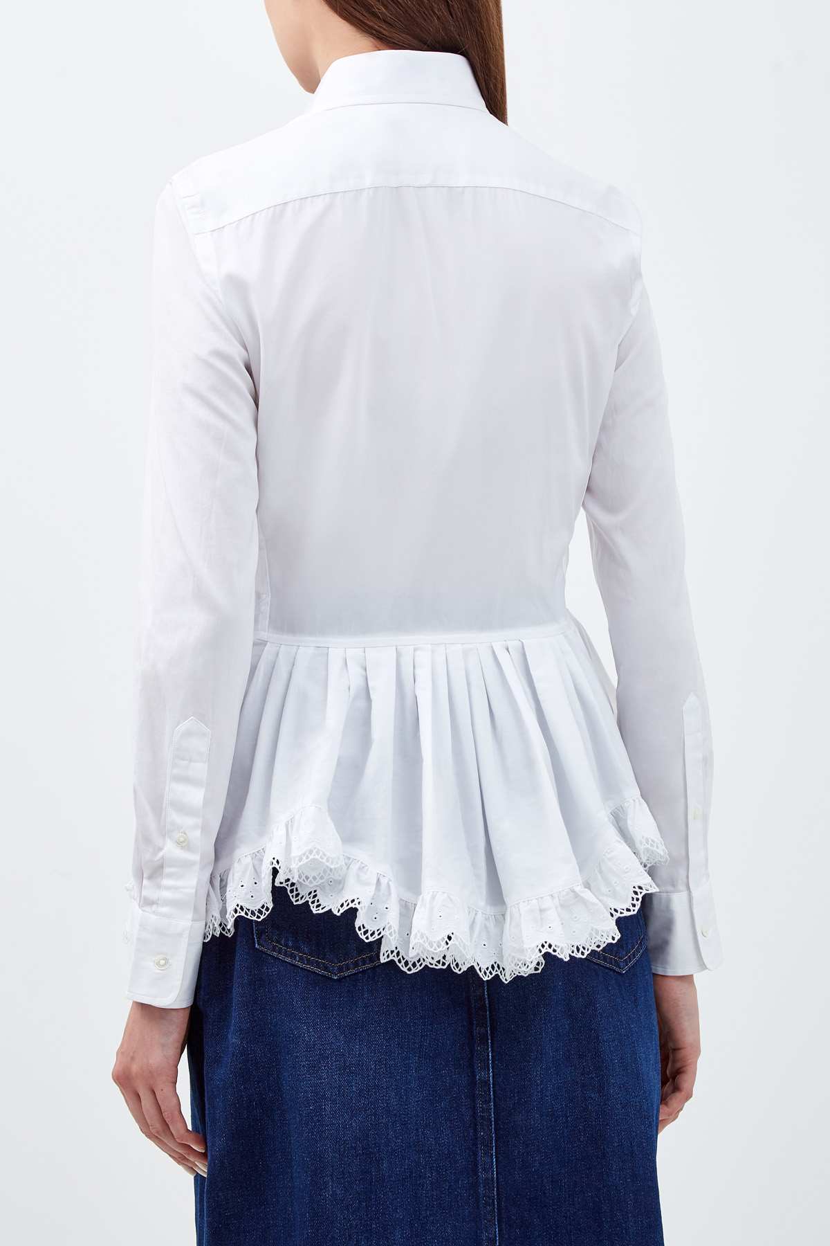 Блуза из хлопка с баской и кружевом POLO RALPH LAUREN, цвет белый, размер S;M;L;3XS - фото 4