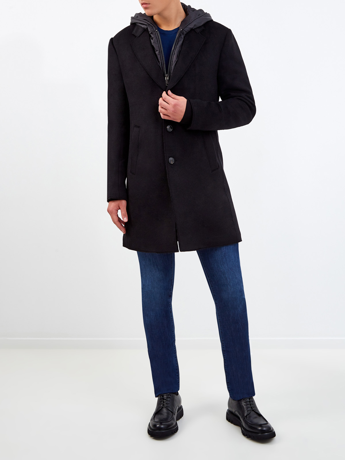 Комбинированное пальто из шерсти и нейлона CUDGI, цвет черный, размер L;M;XL;2XL;3XL - фото 2
