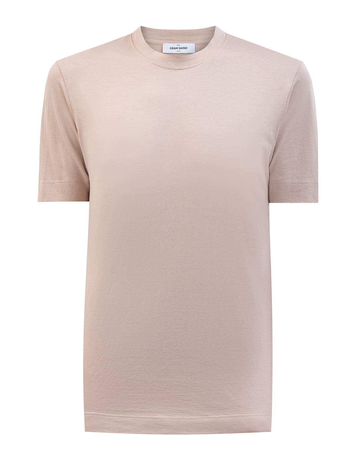 Хлопковая футболка из гладкого джерси с фирменной нашивкой GRAN SASSO, цвет бежевый, размер 48;50;52;54;56;58;60