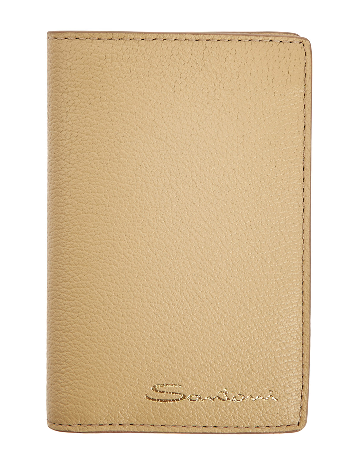

Складное портмоне из фактурной телячьей кожи с логотипом, Бежевый, Складное портмоне из фактурной телячьей кожи с логотипом